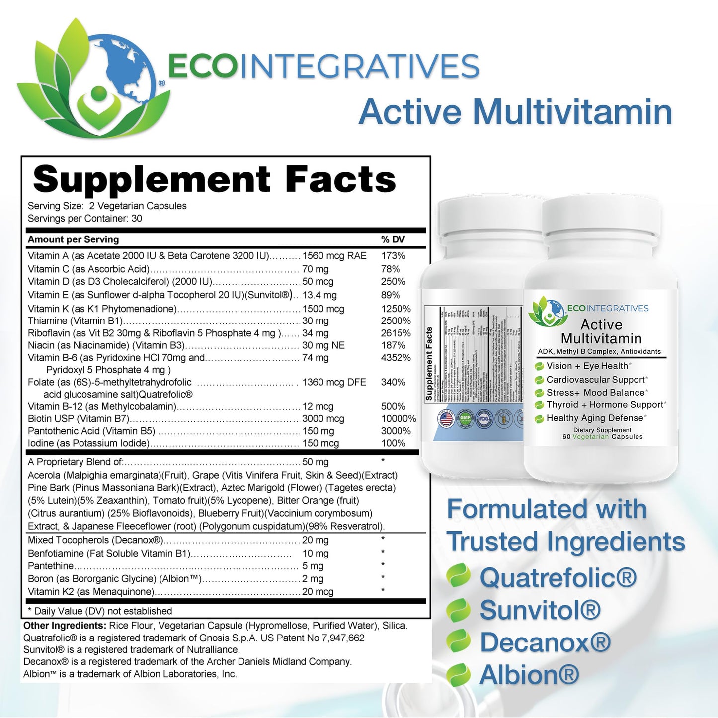 EcoIntegratives Active Multivitamin ADK Methyl B Complex 60 Capsules