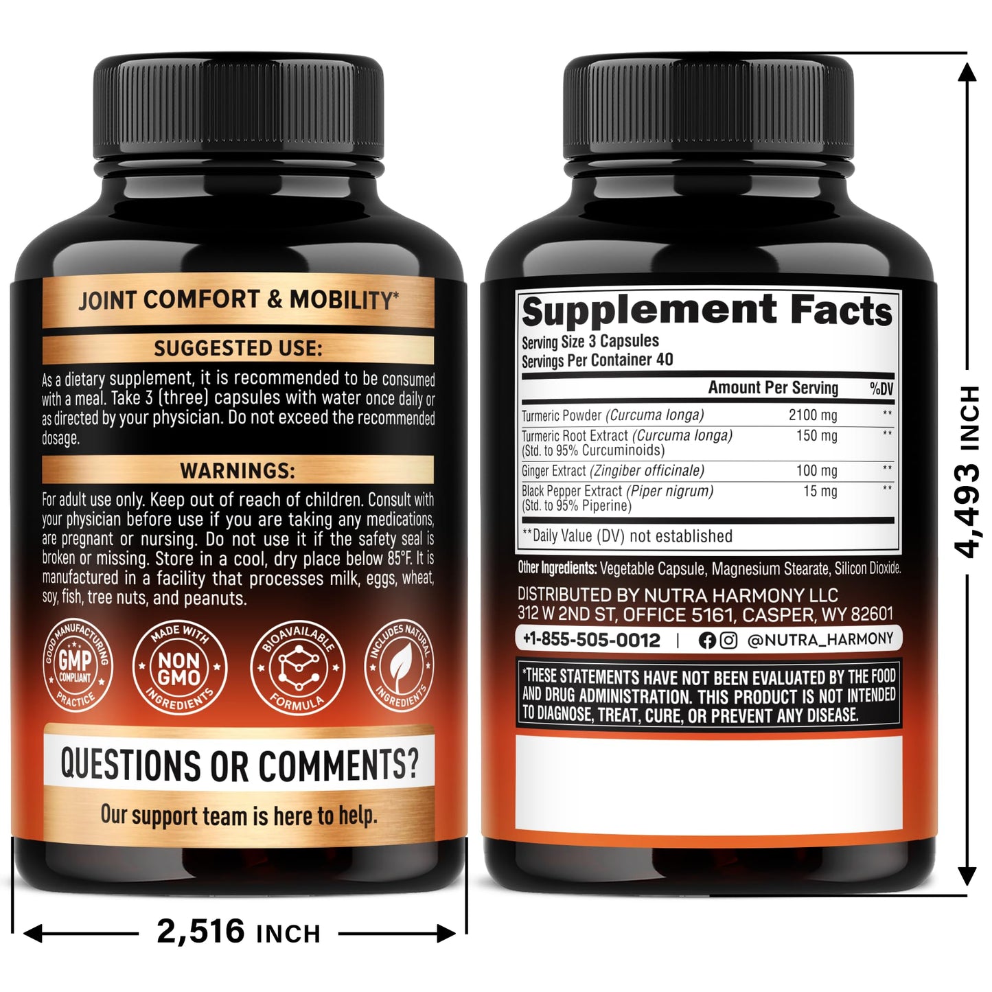 NUTRAHARMONY Vitamin D3 K2 & Turmeric Curcumin Capsules, 240 Capsules