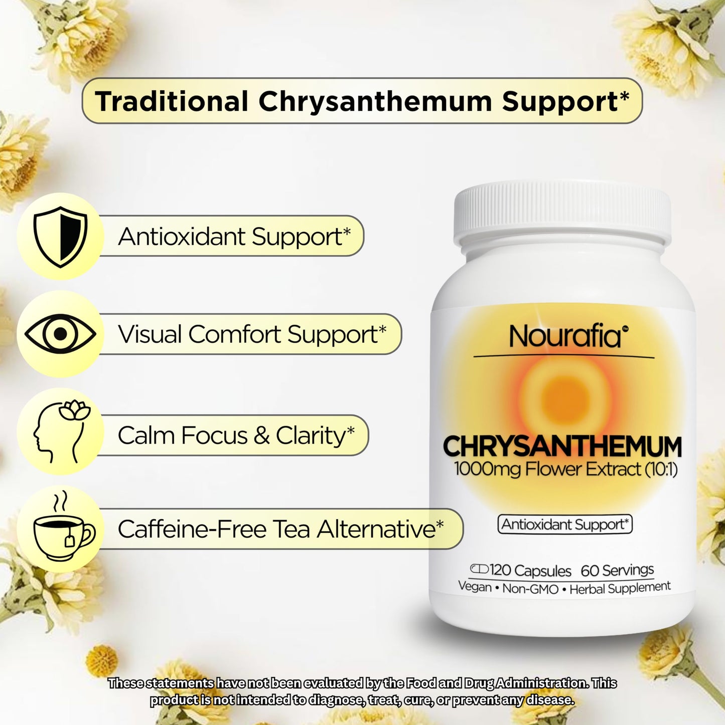 Nourafia Chrysanthemum Flower Extract Capsules, 120 Capsules