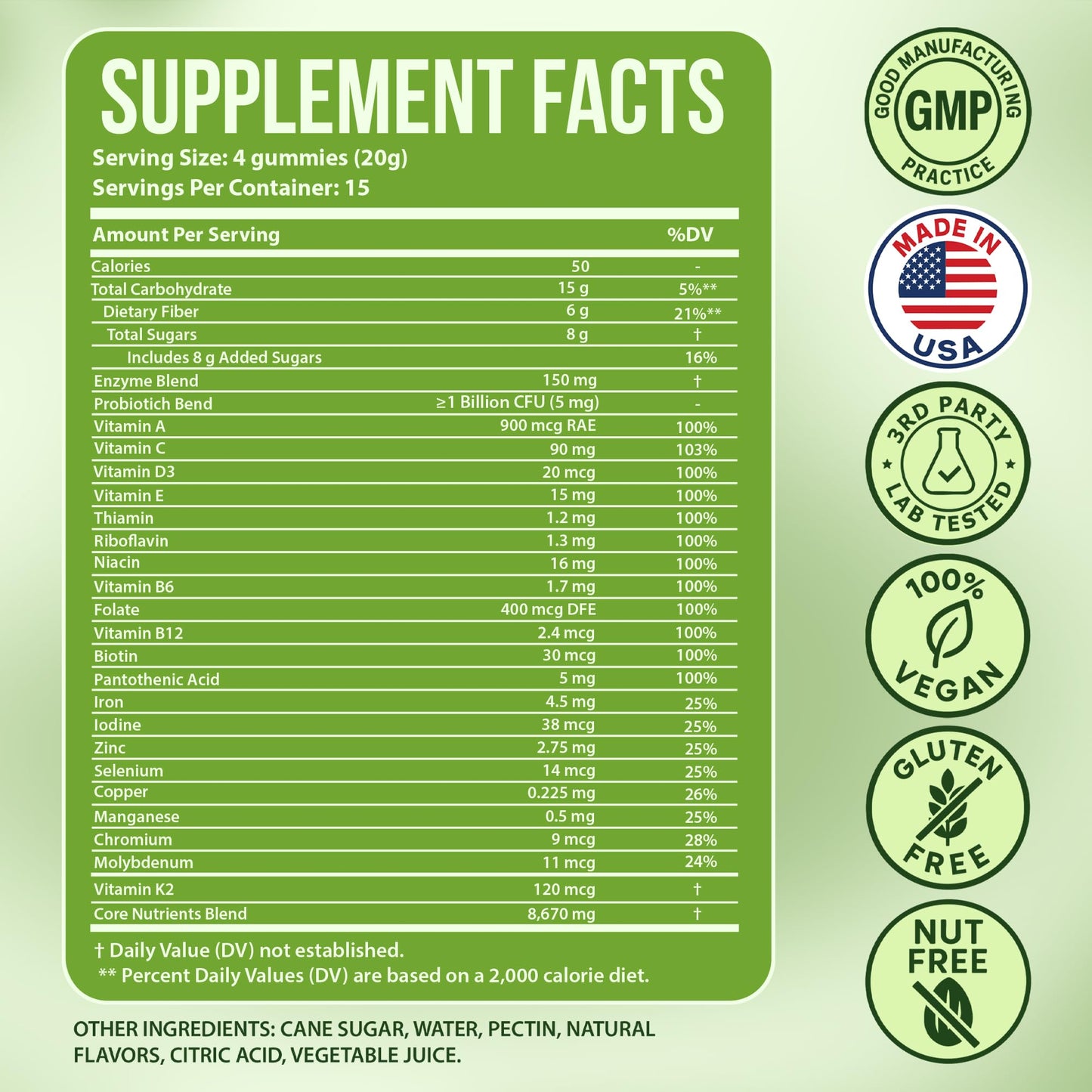 Nestrient GoDigest Probiotics & Digestive Enzymes Gummy, Matcha, 60 Count