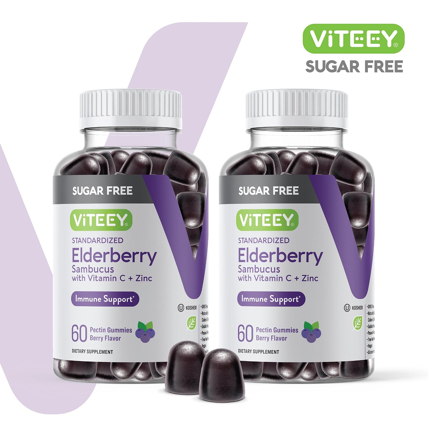 Viteey Sambucus Elderberry Gummies with Zinc & Vitamin C for Adults & Teens, 120 Gummies
