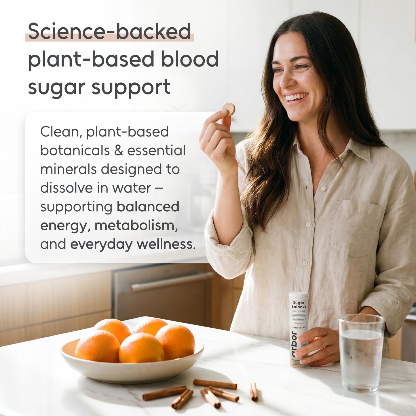 ARBOR ELEMENTS Sugar Balance Tablets – Plant-Based Herbal Supplement with Gymnema Sylvestre, Ceylon Cinnamon, Banaba Leaf & Chromium – Sugar-Free Orange Flavor, 20 Tablets