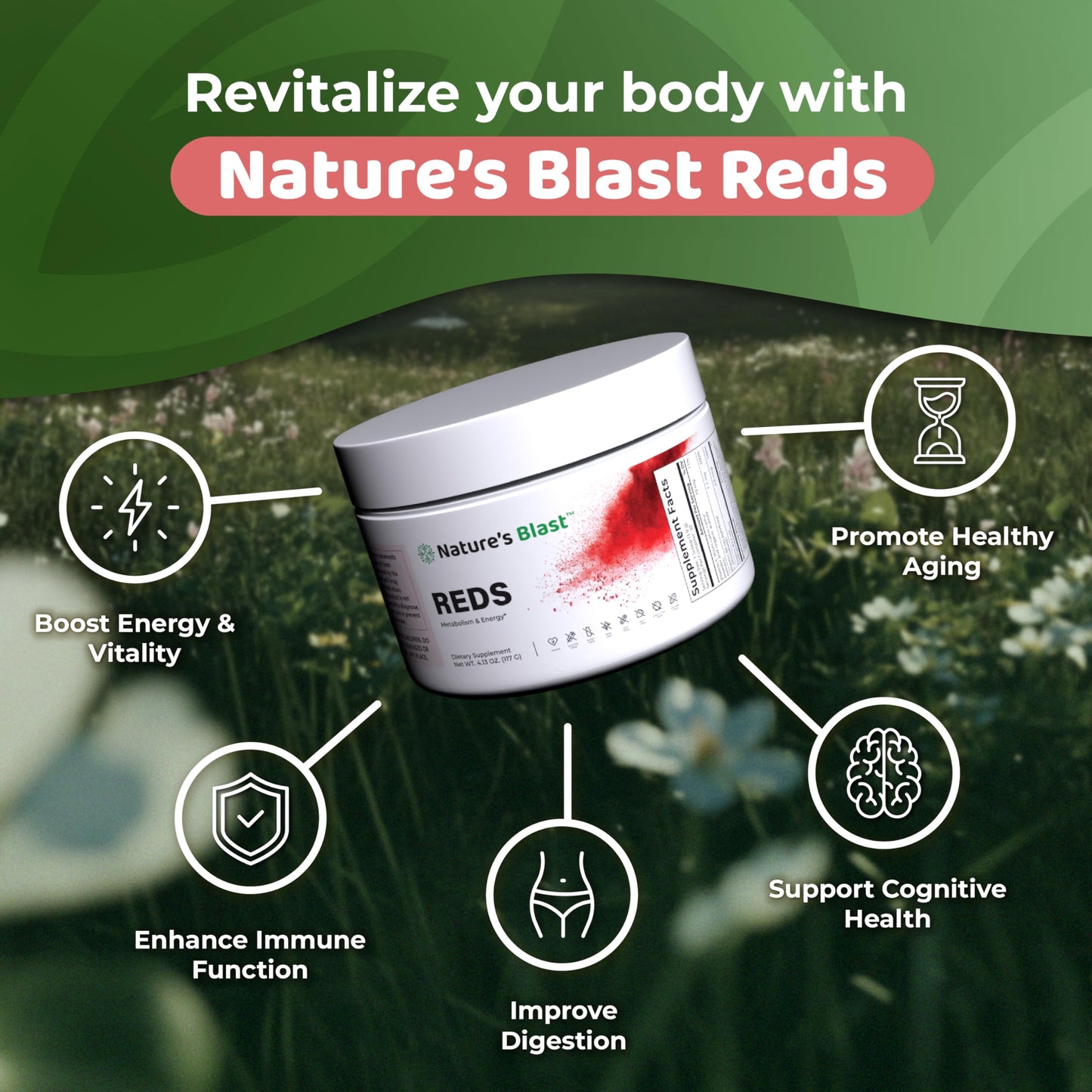 NATURES BLAST Reds Superfood for Metabolism and Energy with Probiotics Powder 4.13 oz