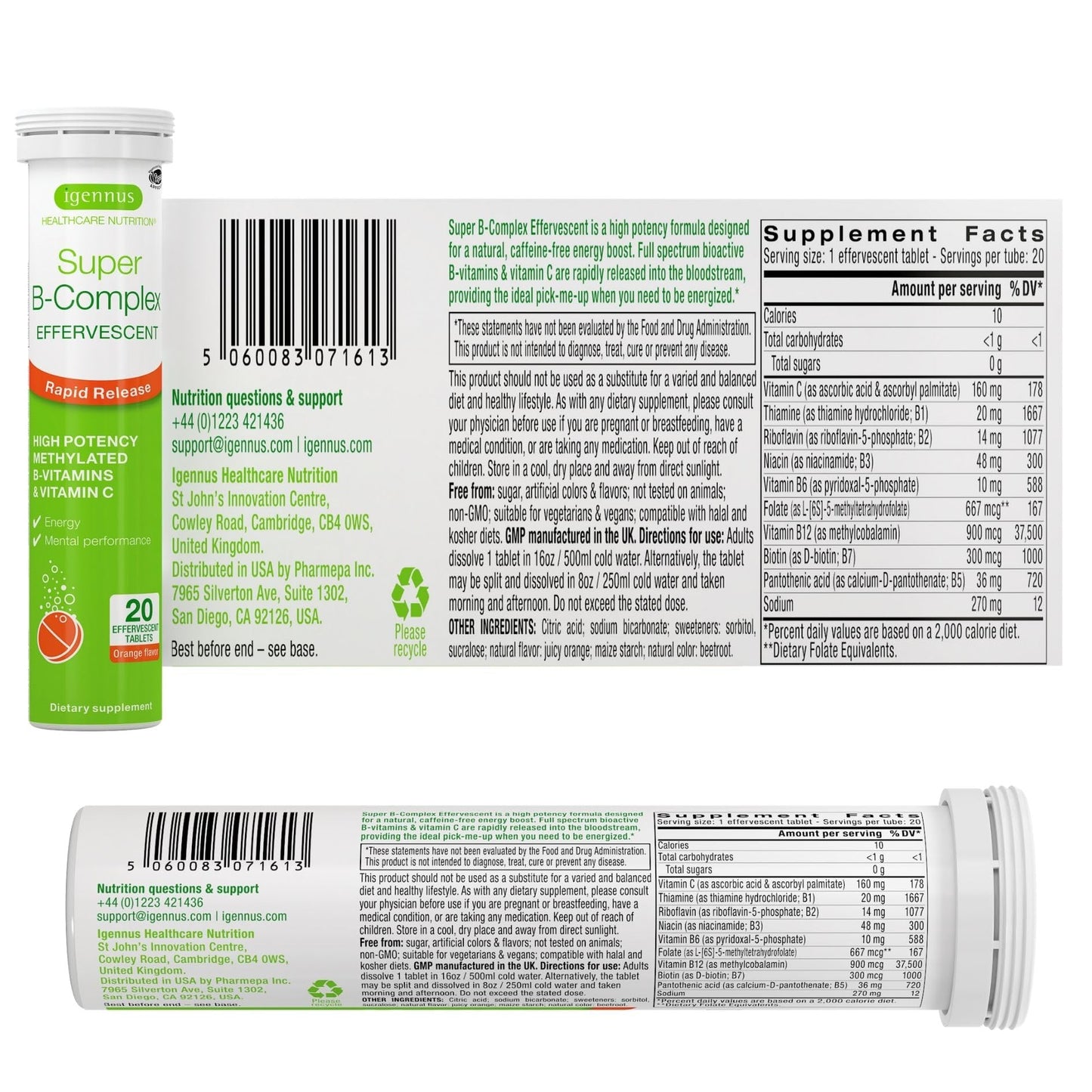 Igennus Healthcare Nutrition Super B-Complex Methylated B-Vitamin Tablet, 20 Tablets