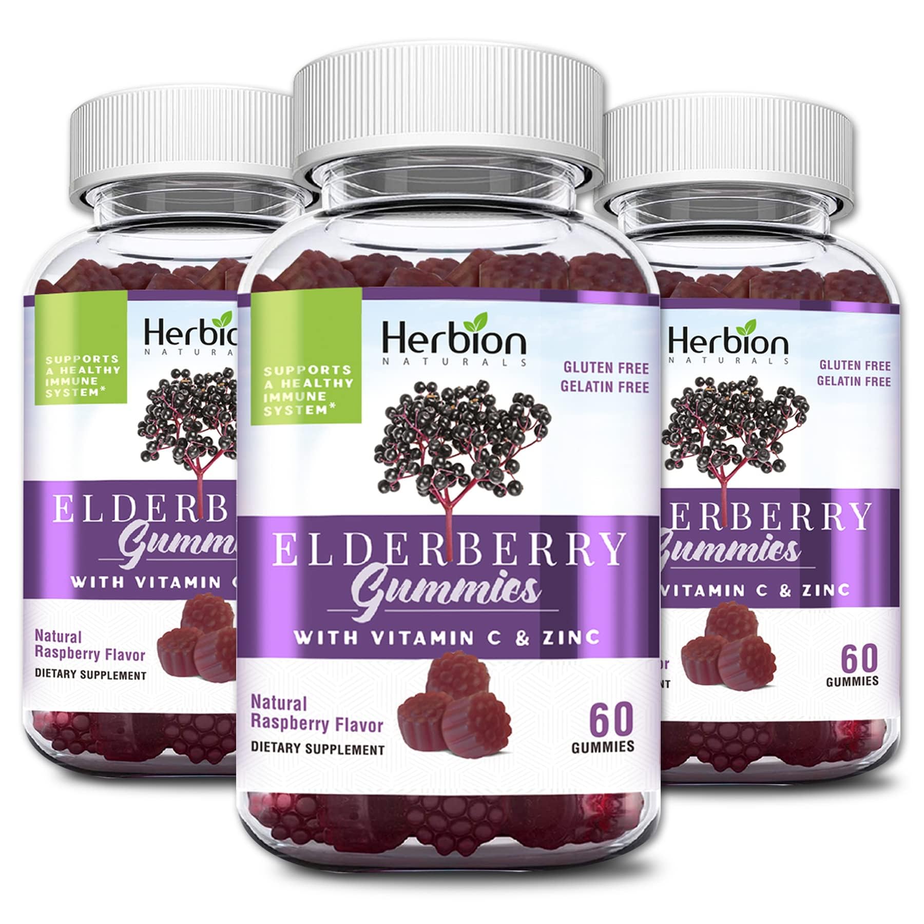 HERBION Elderberry Gummies with Vitamin C & Zinc Gummy 3-Pack