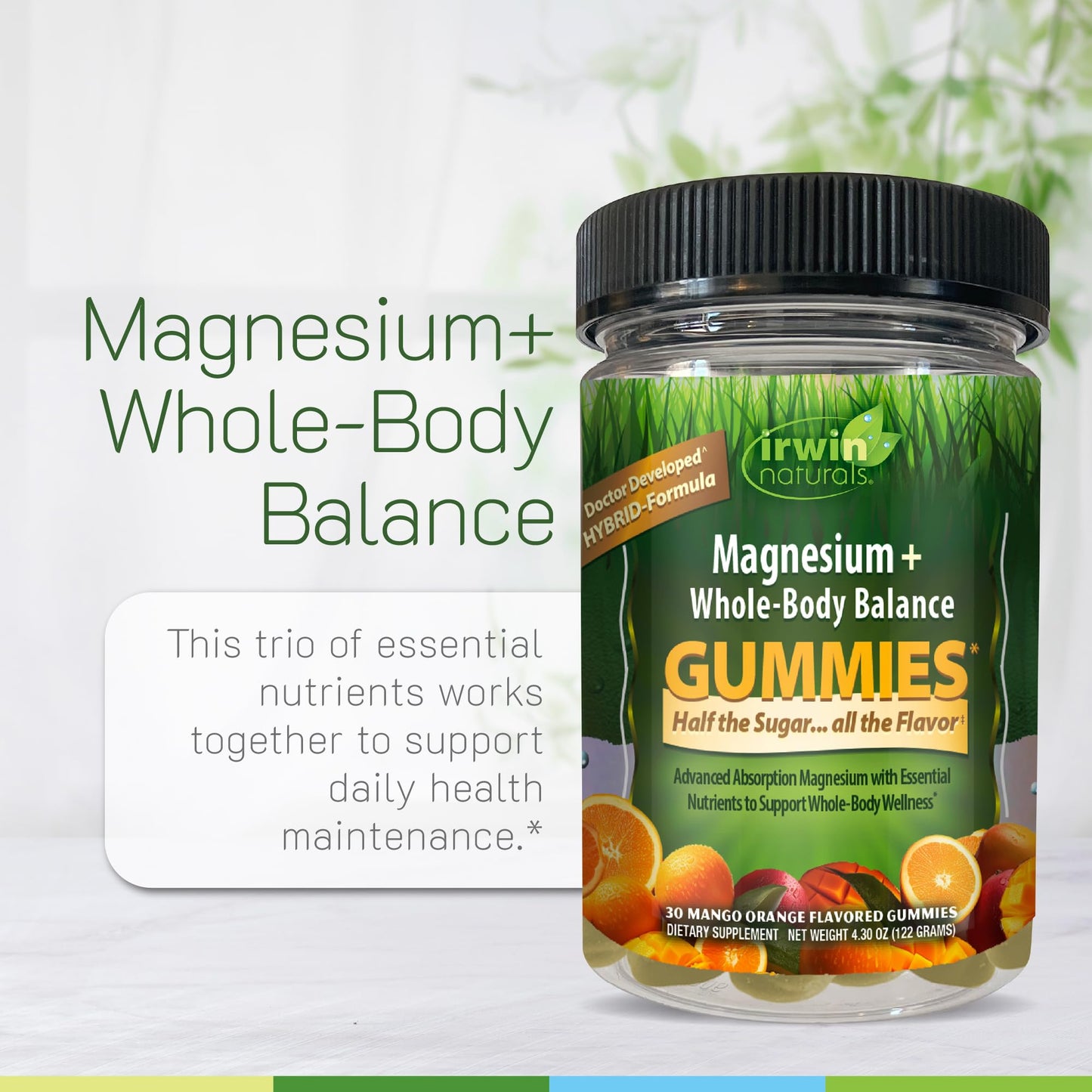 Irwin Naturals Magnesium Gummies with Whole-Body Balance, Relaxation, Muscle, Energy & Stress Support, 40 Gummies