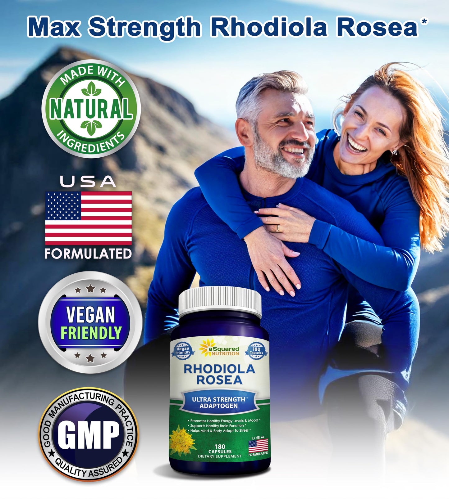 aSquared Nutrition Rhodiola Rosea Supplement 1000mg Per Serving Capsules, 180 Count