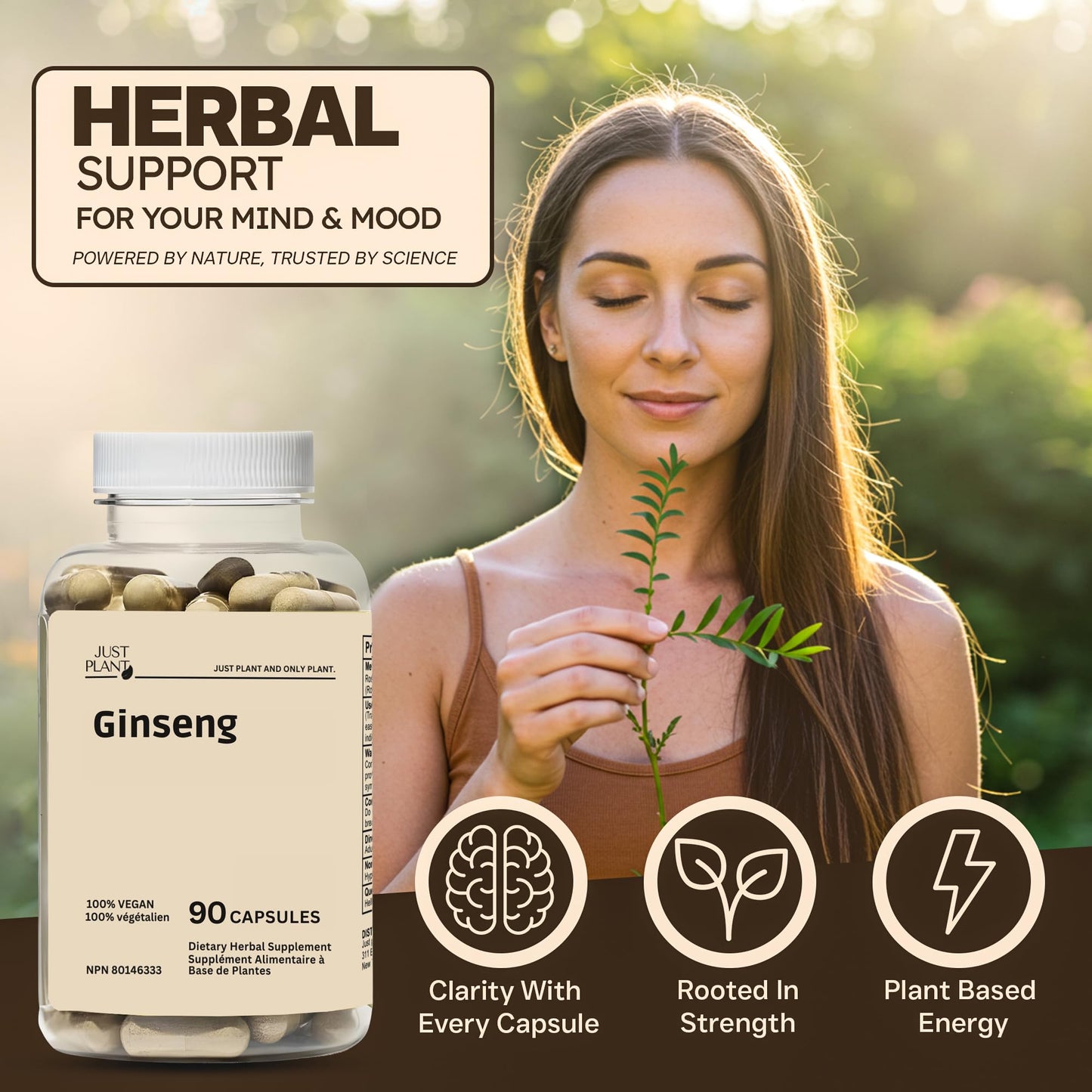 Just Plant Ginseng Root Extract Capsules 750 mg, 90 Count
