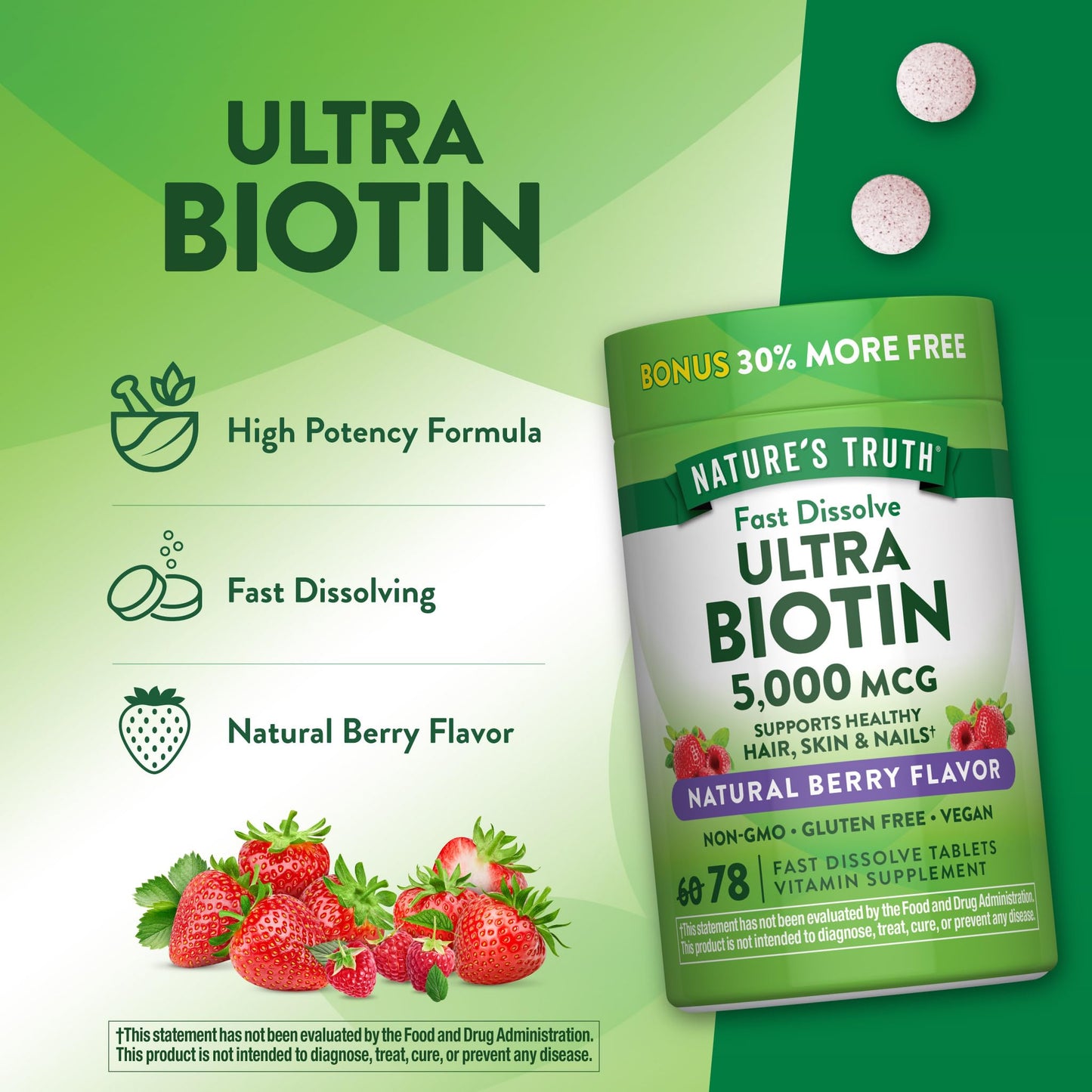 Nature's Truth Biotin 5000mcg Tablets, 78 Count