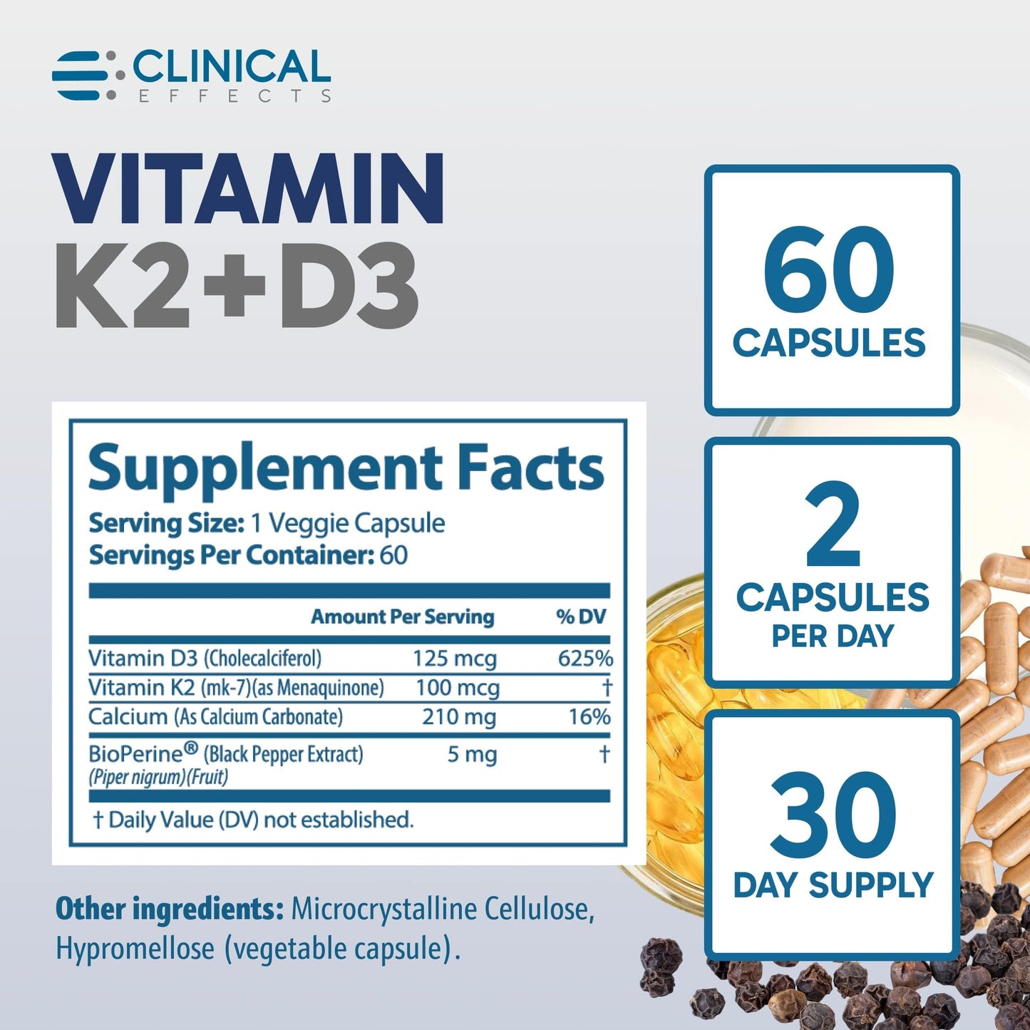 Clinical Effects Vitamin K2 + D3 Capsule, 60 Count