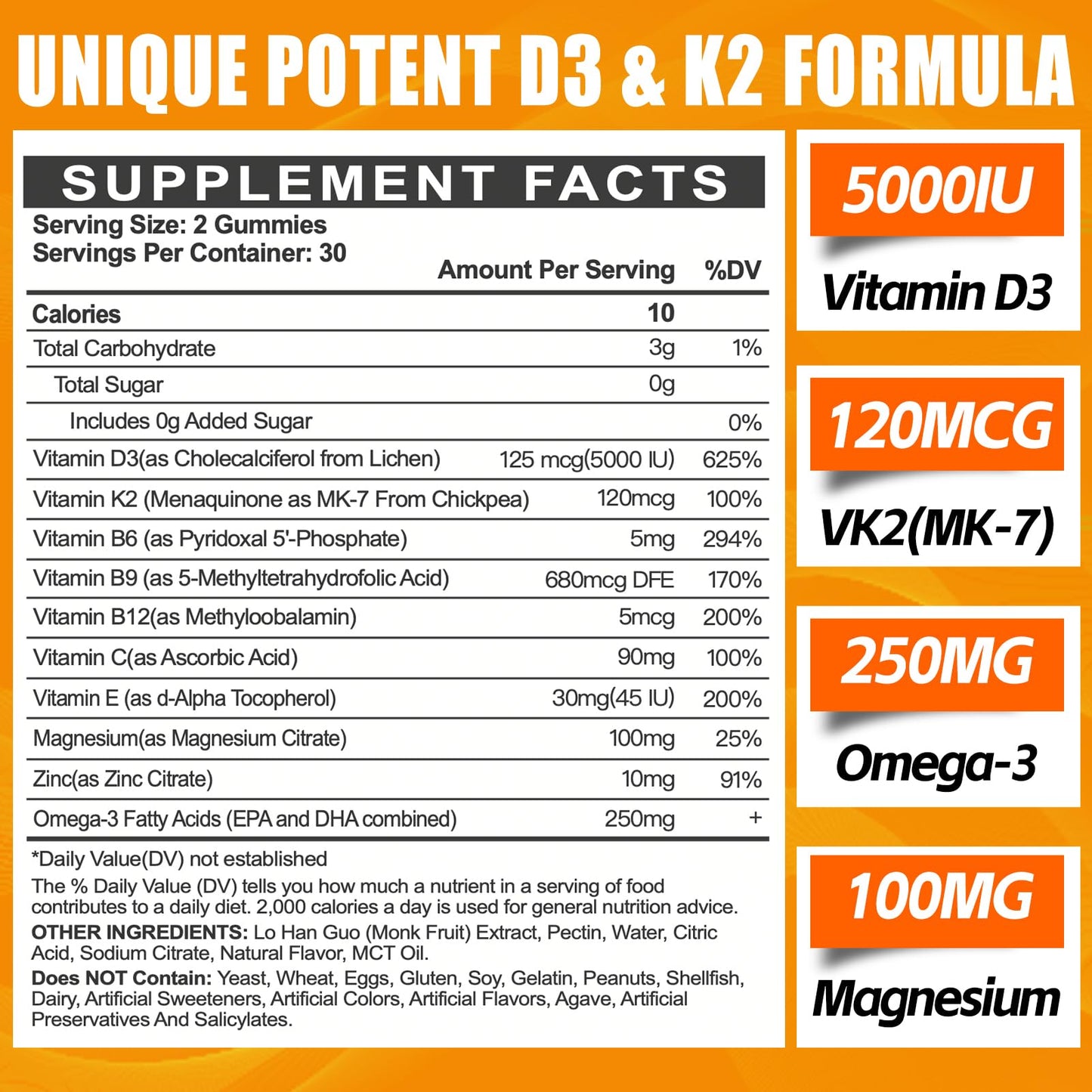 Maennyliy Vitamin D3 K2 Gummies for Adults D3 5000IU + K2 (MK-7) 120mcg, 120 Gummies