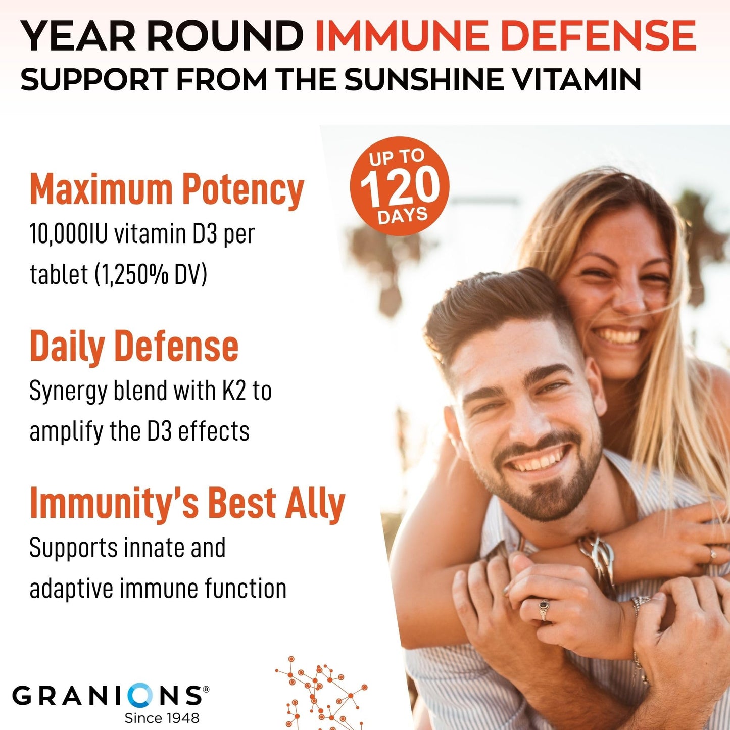 Granions Max Strength Vitamin D3 K2 Supplement, 60 Tablets
