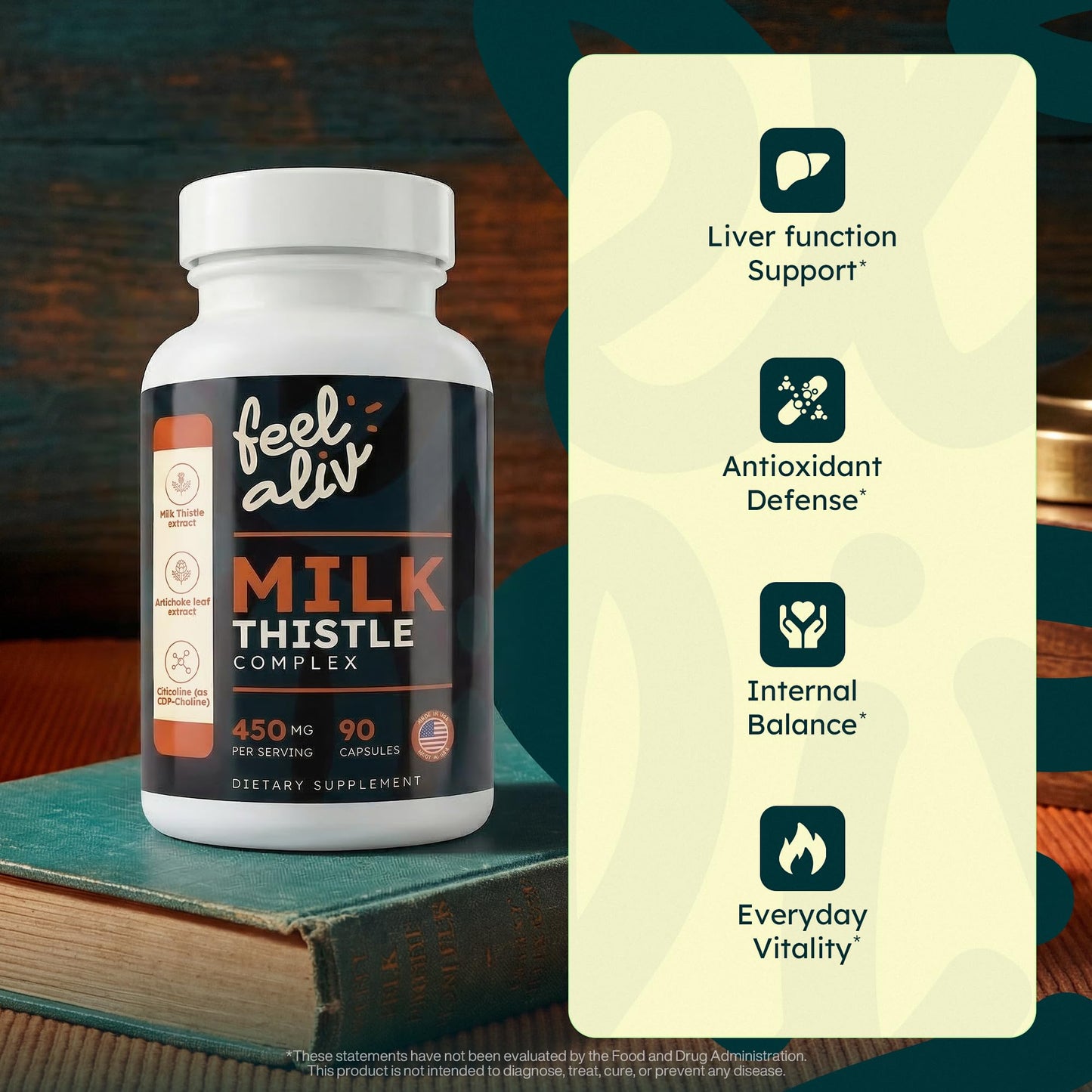 Feelaliv Milk Thistle Complex with Choline, Artichoke & Dandelion, 1 Capsule