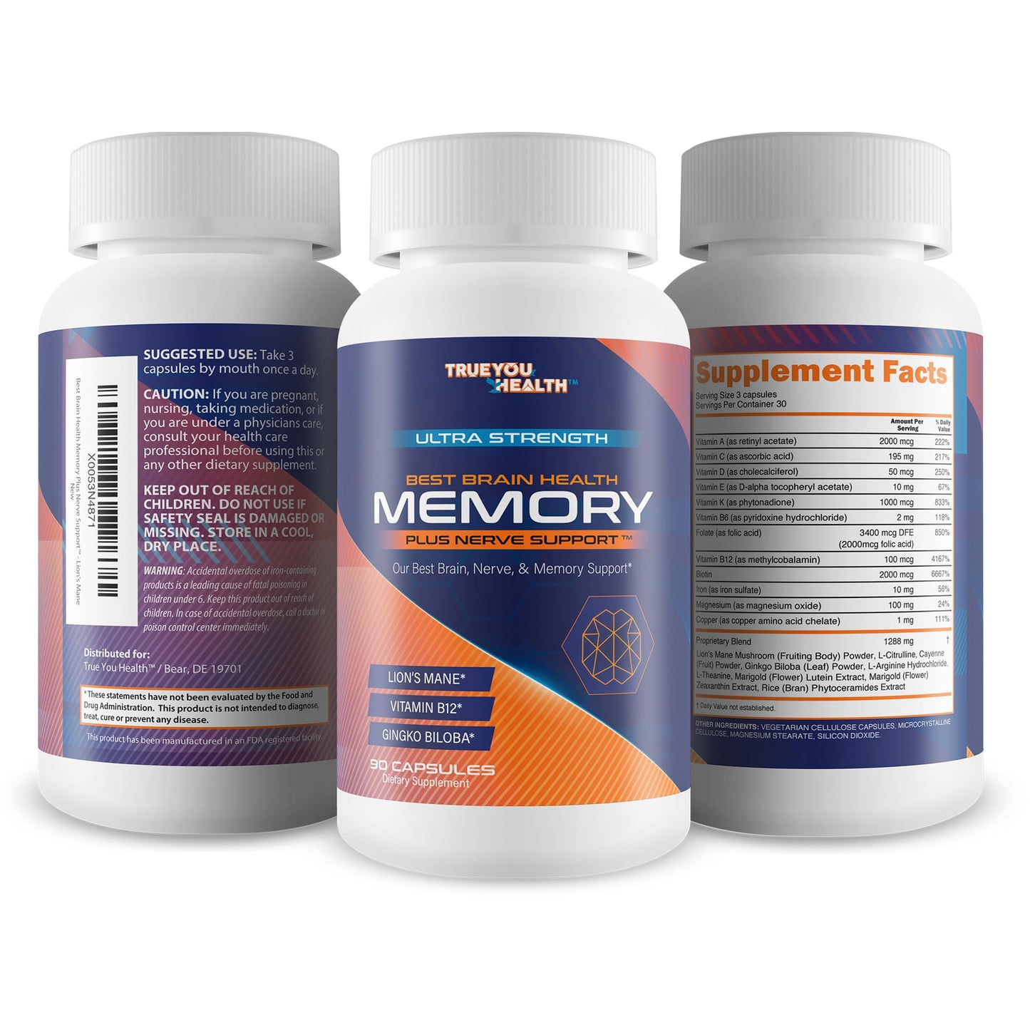 True You Health Best Brain Health Memory Plus Nerve Support Capsules 90 Count