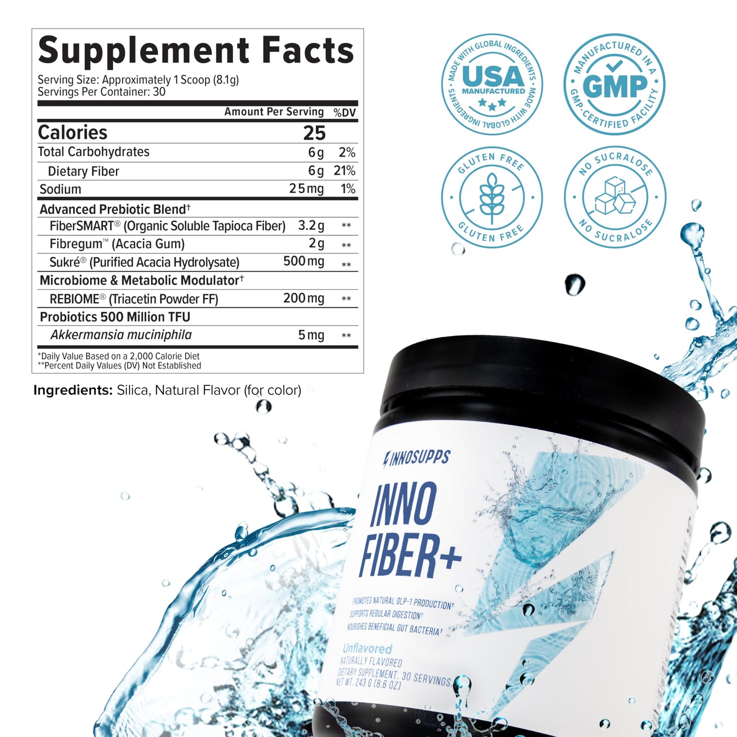 InnoSupps Inno Fiber+ Daily Fiber Supplement for Women and Men, Powder, 10.4 Ounce