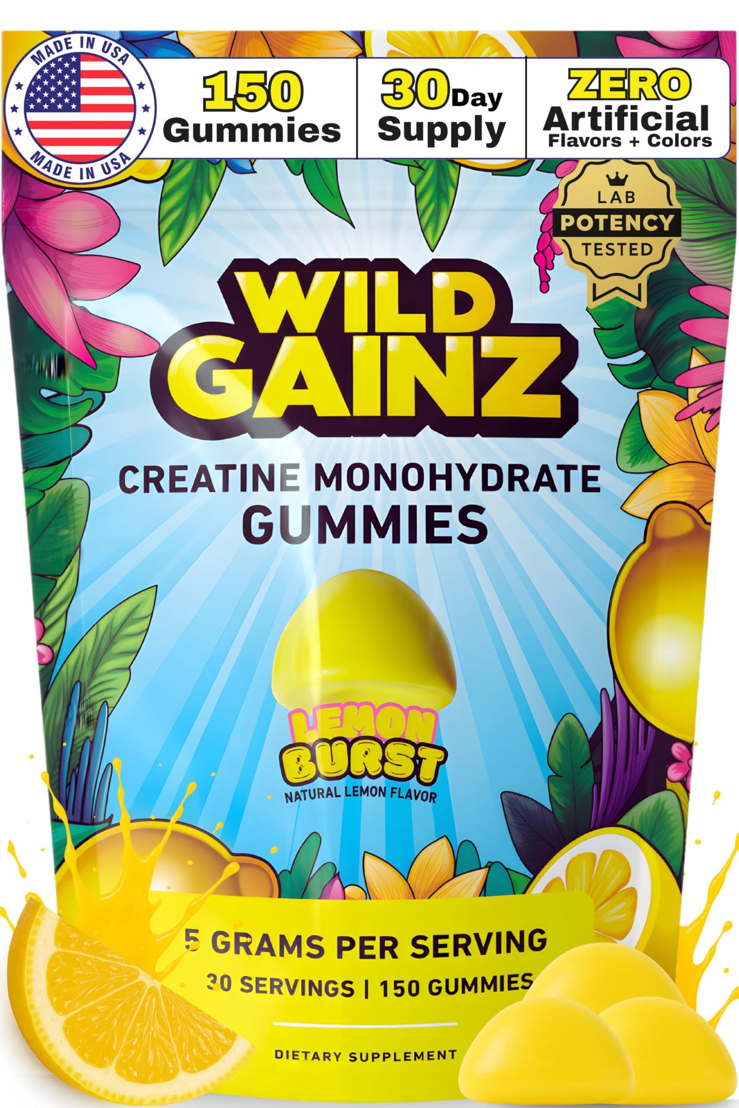 WILD GAINZ Creatine Monohydrate Gummies 150 Count