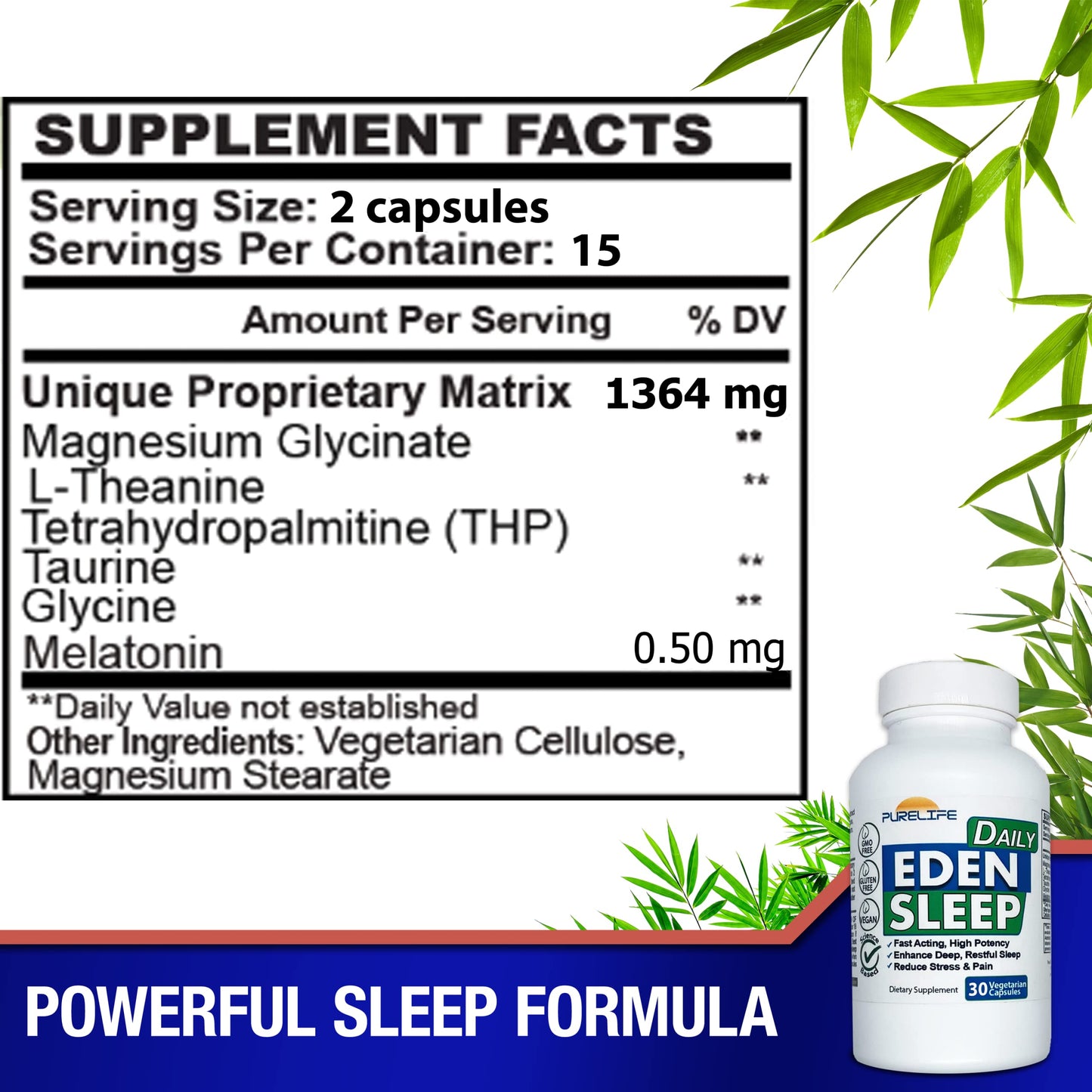 PureLife Supplements Eden Daily Sleep NEW GABA Free Formula Capsule 30 Count