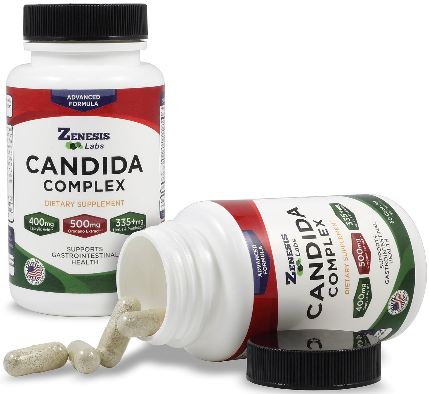 Zenesis Labs Candida Complex Cleanse Detox Caprylic Acid Supplement with Oregano Extract, Probiotics, Enzymes 180 Capsules