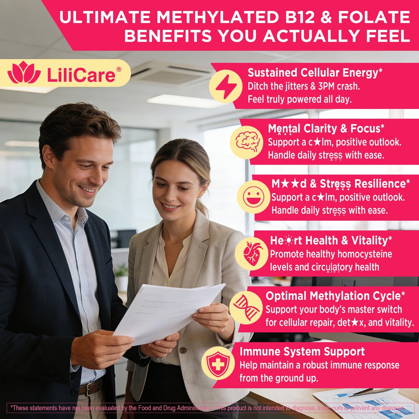 LILICARE Methyl B12 5000mcg & L-Methylfolate Gummies, 60 Count