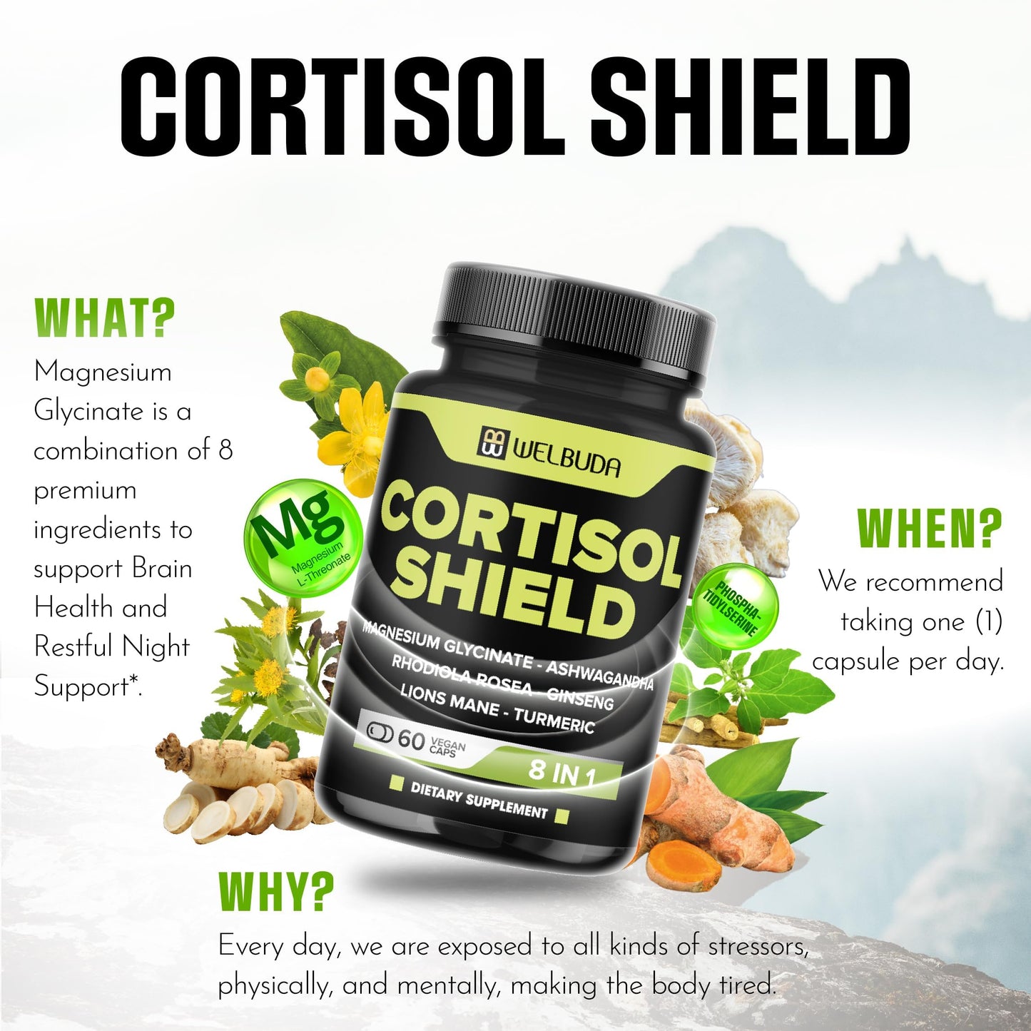 WELBUDA 8in1 Cortisol Shield Capsule, 60 Count