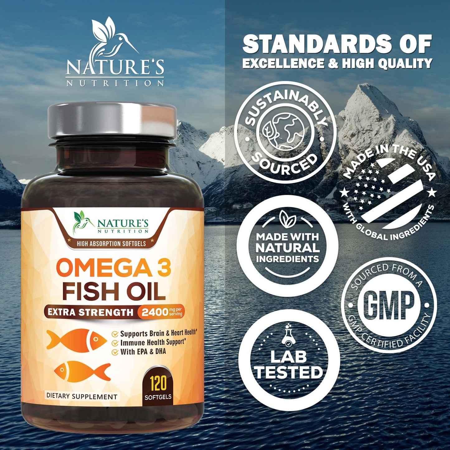 Nature's Nutrition Omega-3 Fish Oil Softgels 120 Softgels