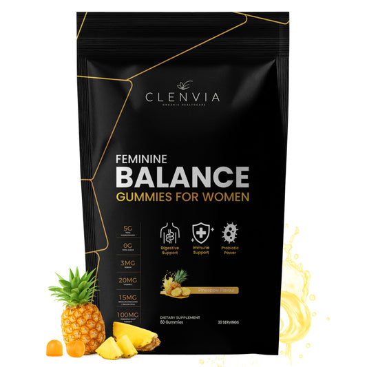 CLENVIA Premium Feminine Balance Gummies for Women – Pineapple Gummies – pH Balance & Immune Support – Probiotic with Vitamin C – Vegan, Gluten-Free – 60 Gummies