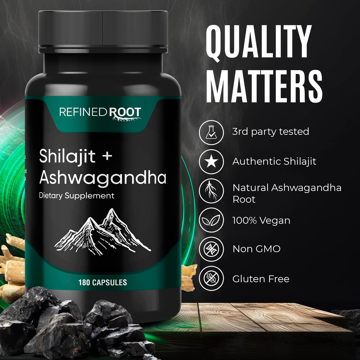 Blast Supplements Shilajit for Men 1000mg & Ashwagandha 500mg Capsules, 180 Count