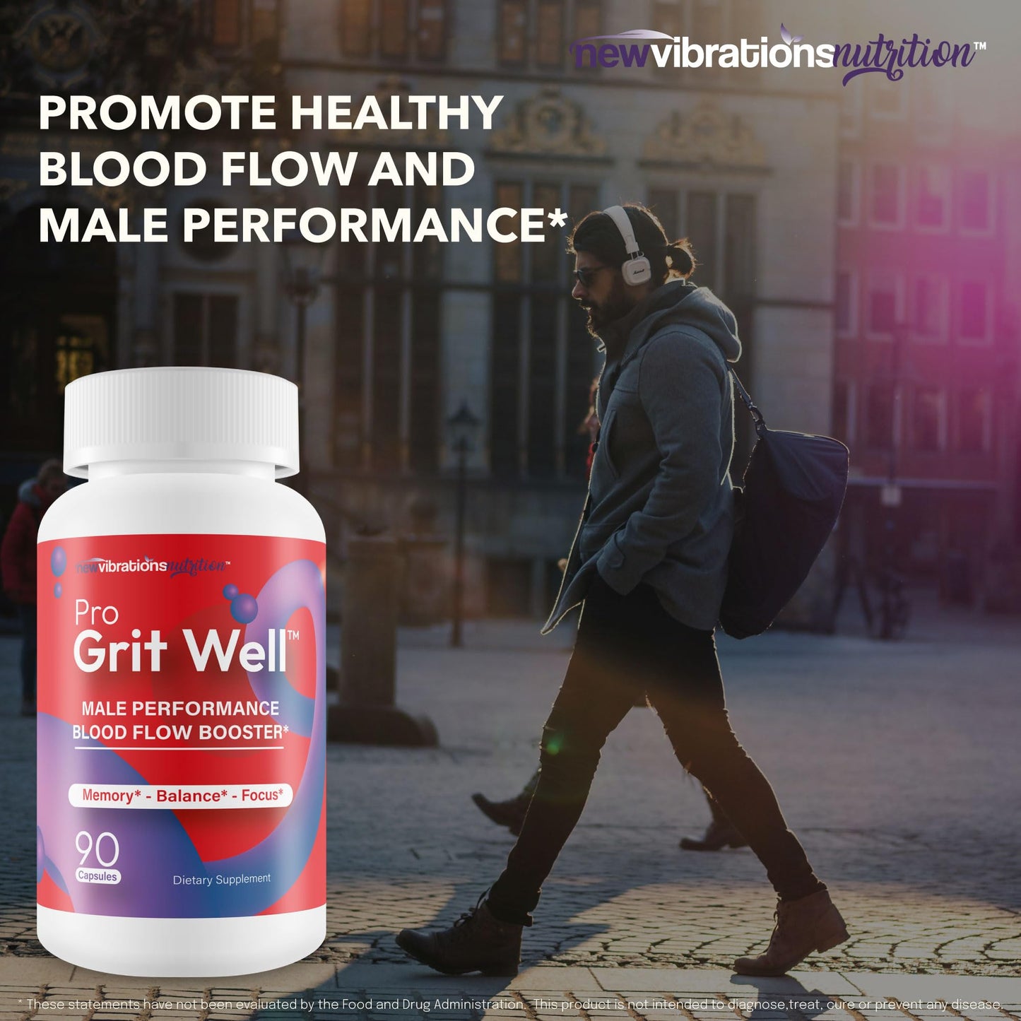 New Vibrations Nutrition Pro Grit Well Male Performance Max Blood Flow Booster Vitamin B-Complex Capsule 90 Count