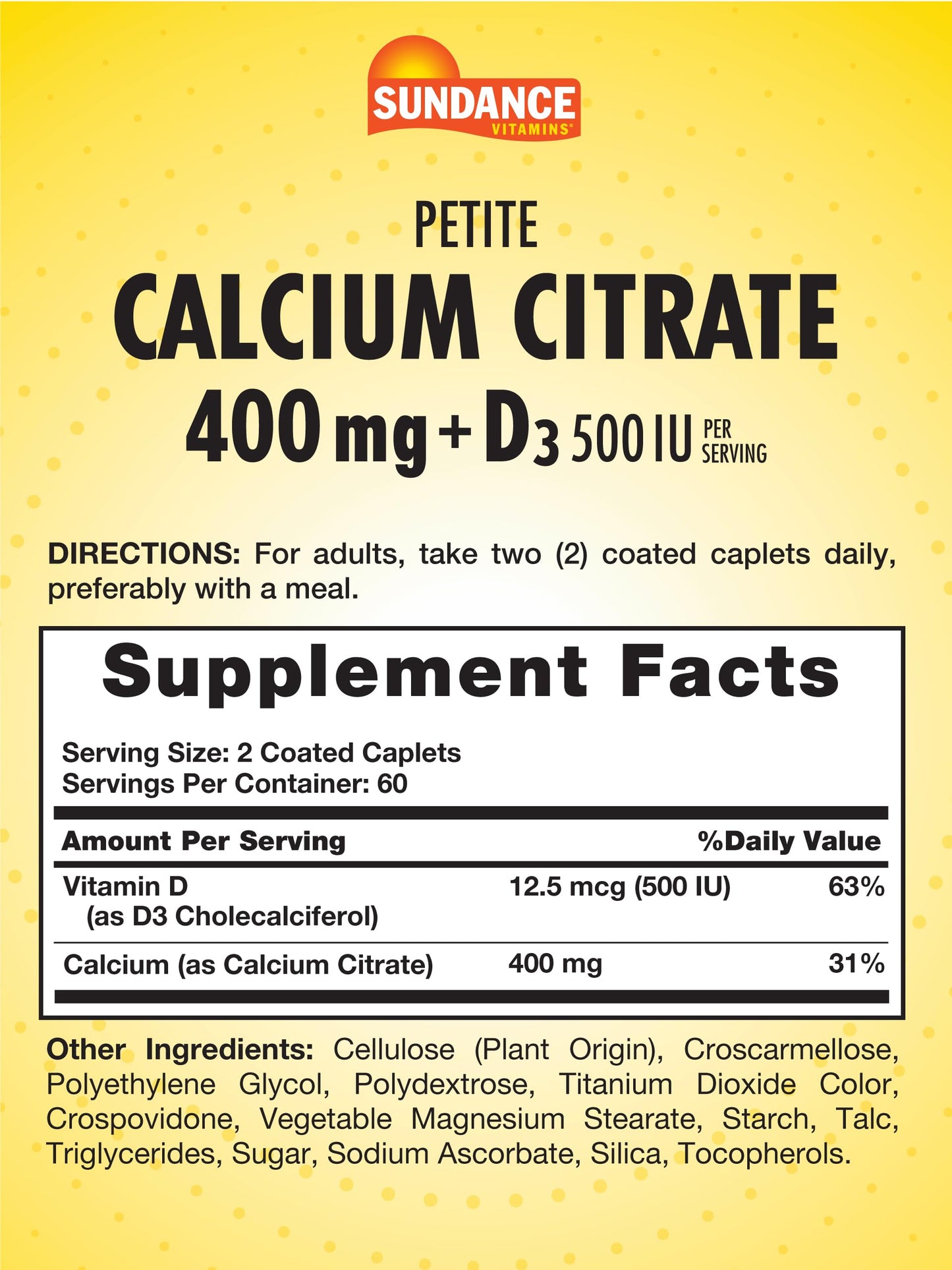 Sundance Calcium Citrate with Vitamin D3 Caplets, 120 Caplets