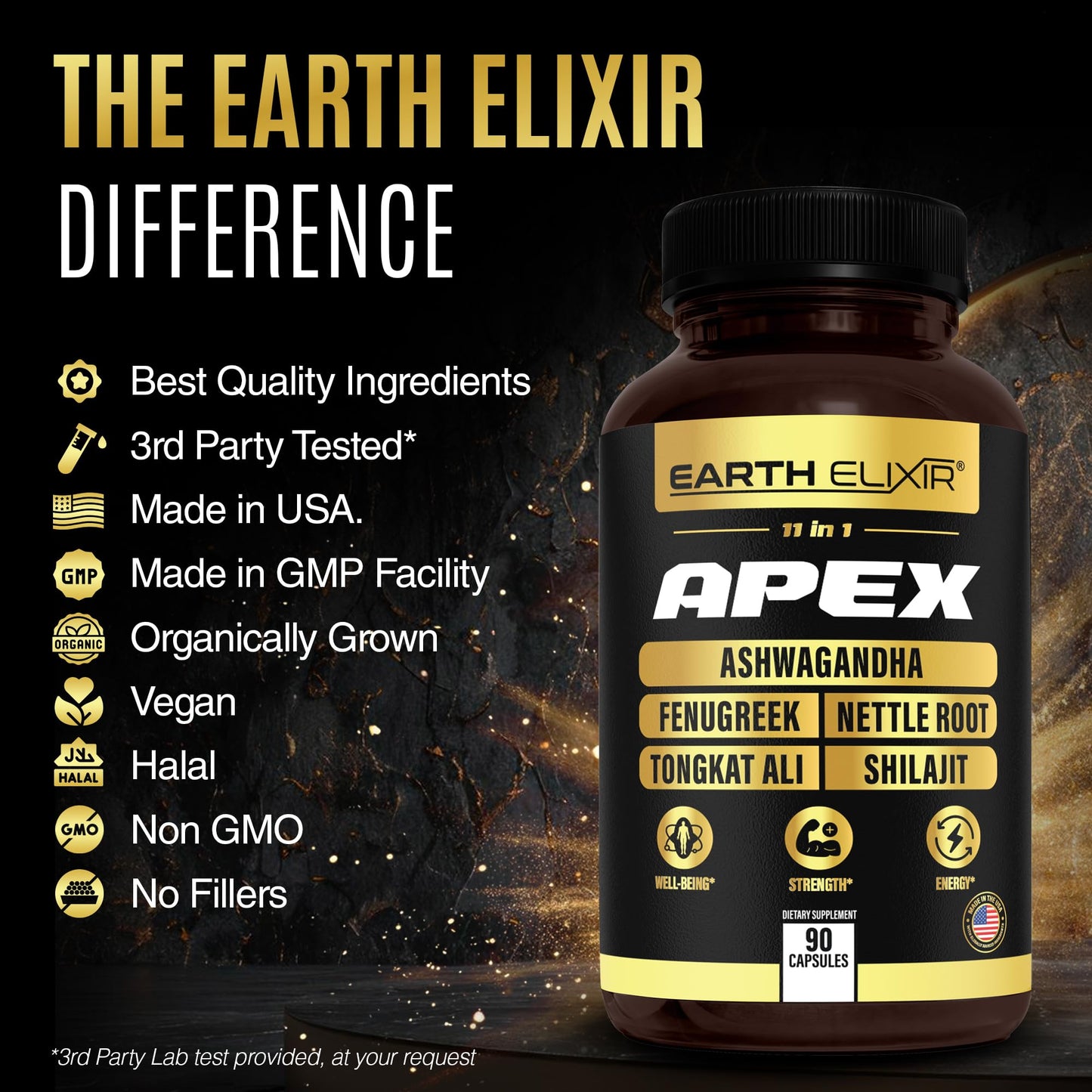 Earth Elixir Apex Testosterone Supplement for Men Capsule, 90 Capsules