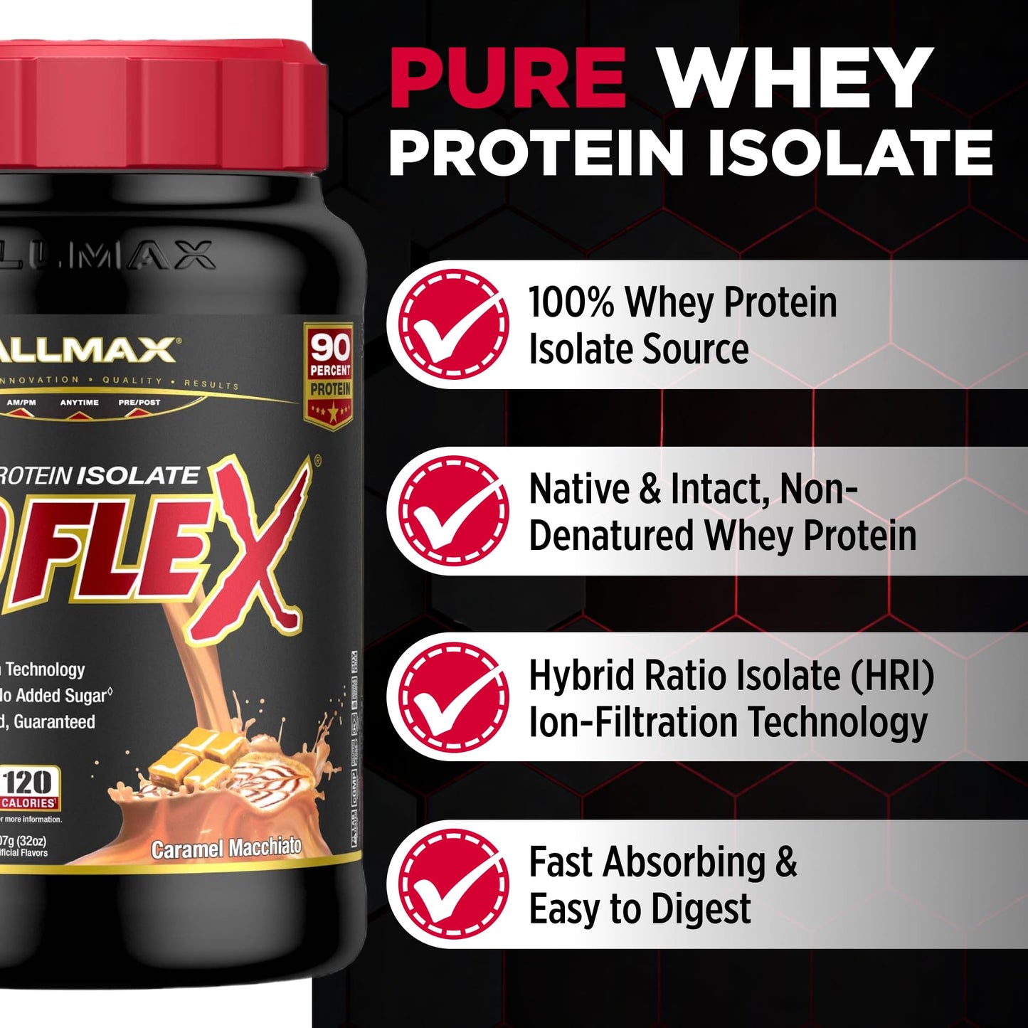 ALLMAX ISOFLEX Pure Whey Isolate Protein Powder Caramel Macchiato 32 Servings