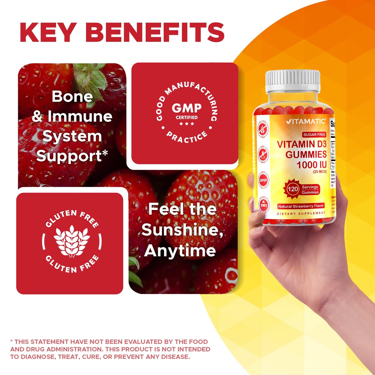 Vitamatic Vitamin D3 Sugar Free Pectin-Based Gummies, 240 Count