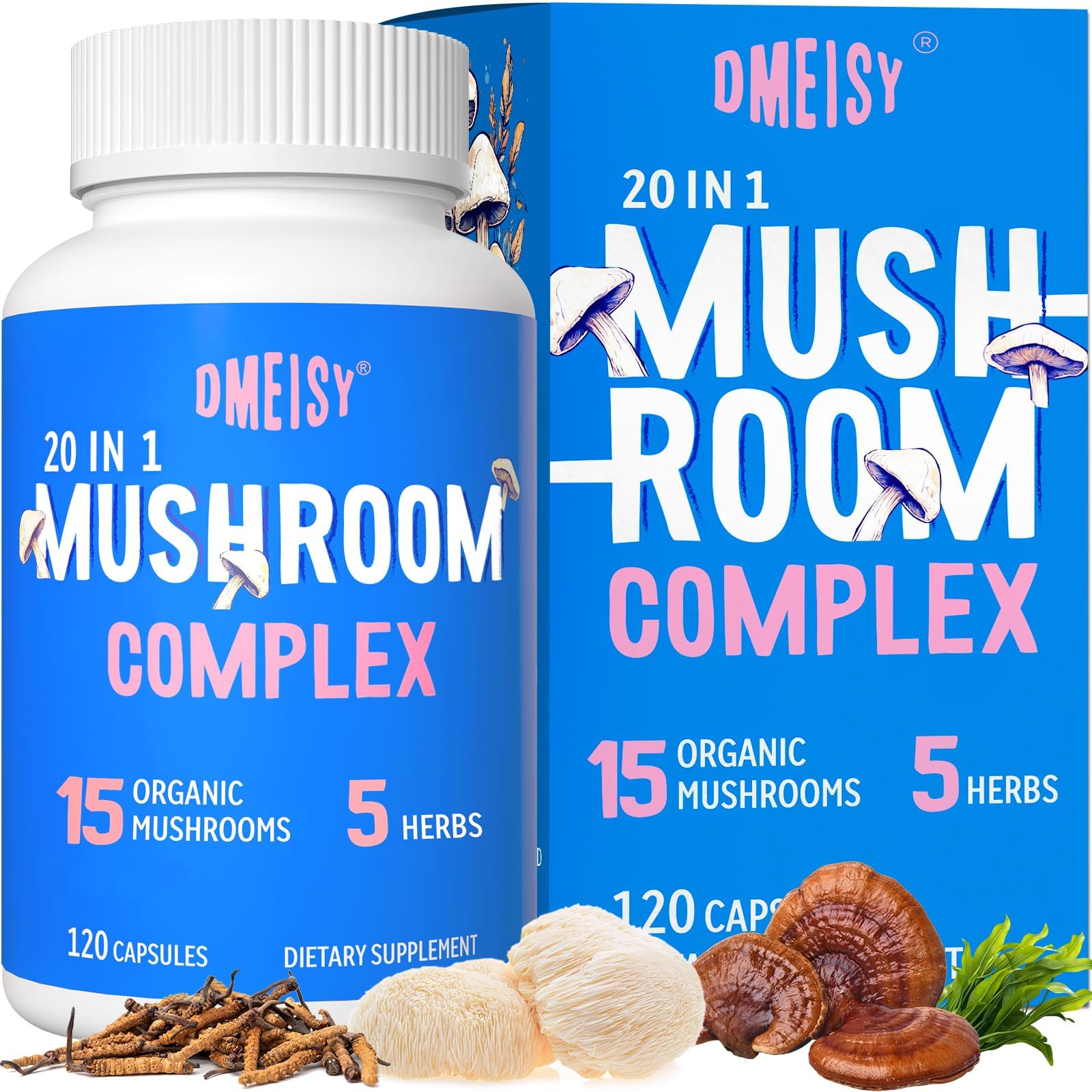 Dmeisy Mushroom Supplement 20-in-1 Mushroom Complex 120 Capsules