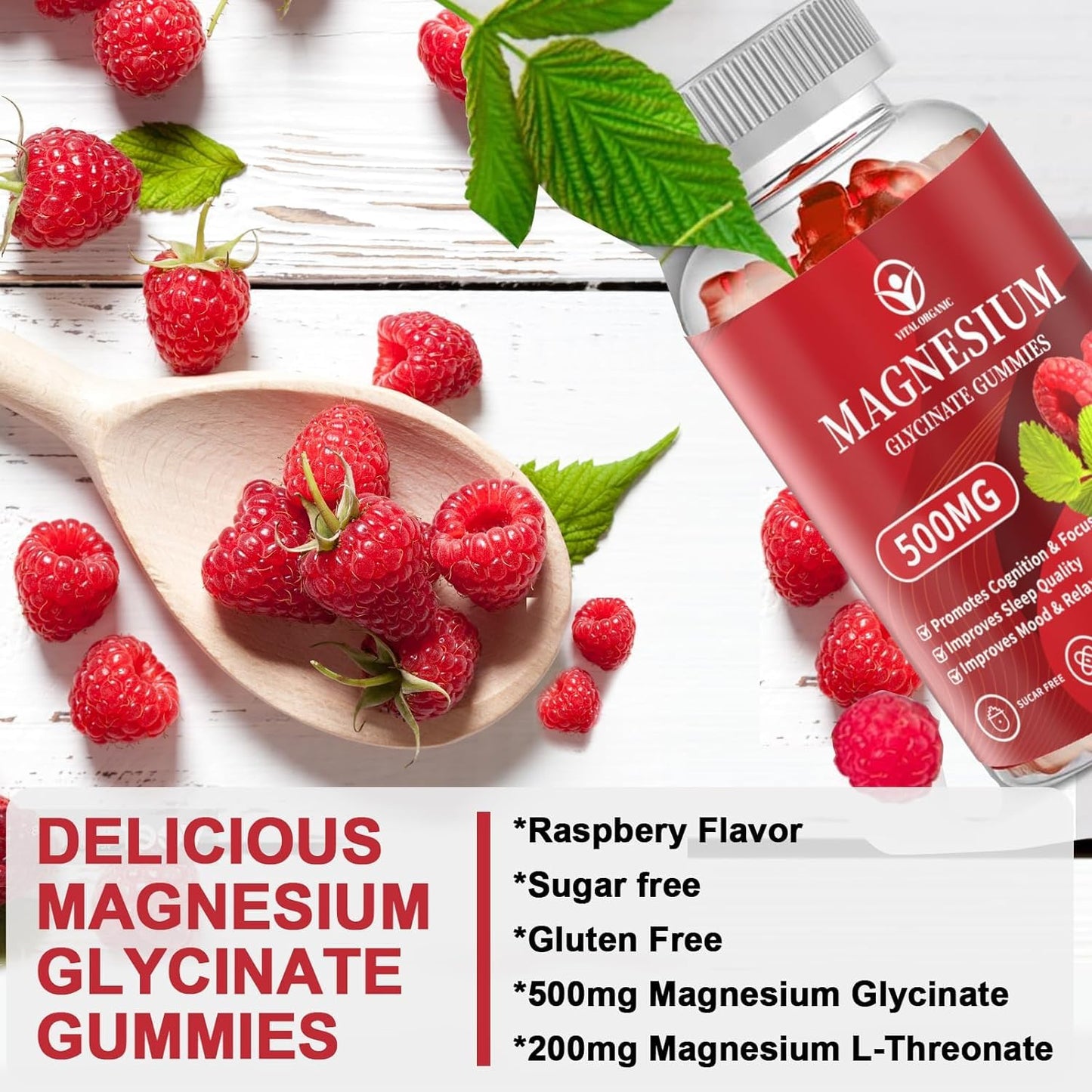 SNEDARK VitalOrganic Magnesium Glycinate Gummies 500mg, 60 Gummies