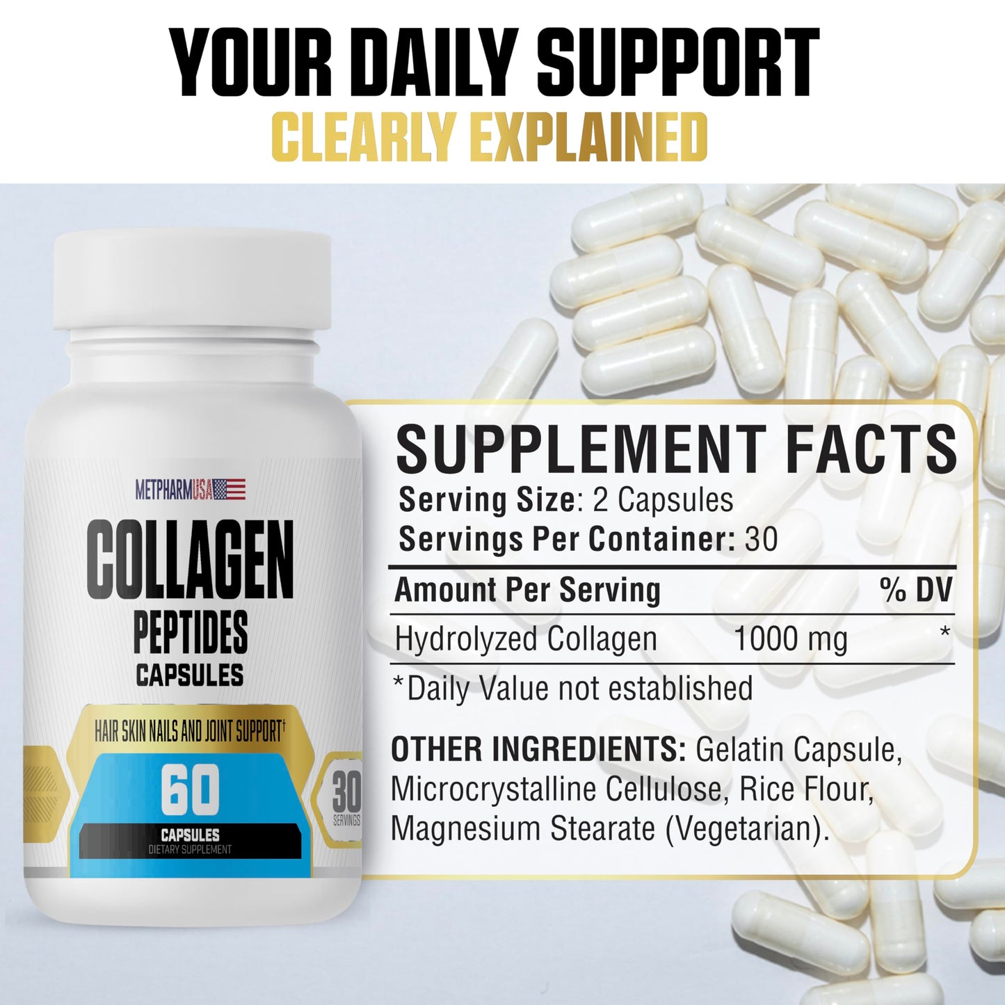 MetpharmUSA Collagen Peptides Capsules 60 Count