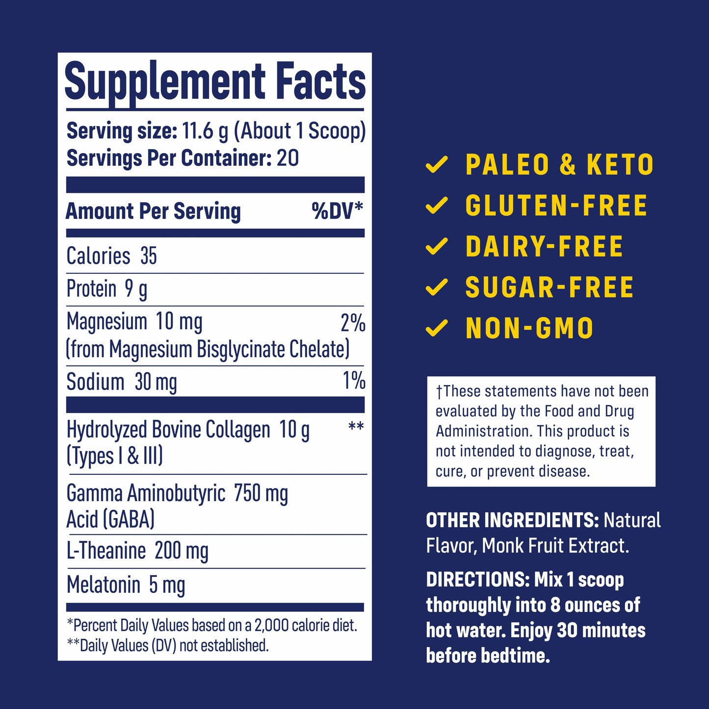 NativePath Collagen PM Sleep Powder Lemon - Melatonin, Magnesium, GABA & L-Theanine with 10g Grass-Fed Collagen - 20 Servings, Nighttime Recovery Drink, 8.2 Ounce