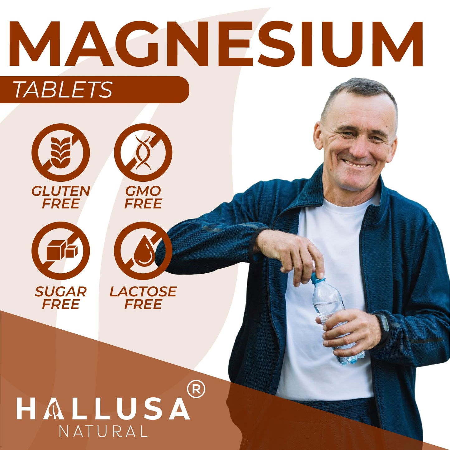 Hallusa Natural Magnesium Oxide 500 mg Tablets, 60 Count