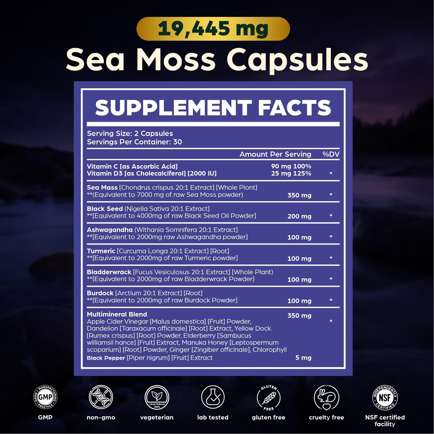 Anuva 16-in-1 Sea Moss Capsules, 60 Capsules