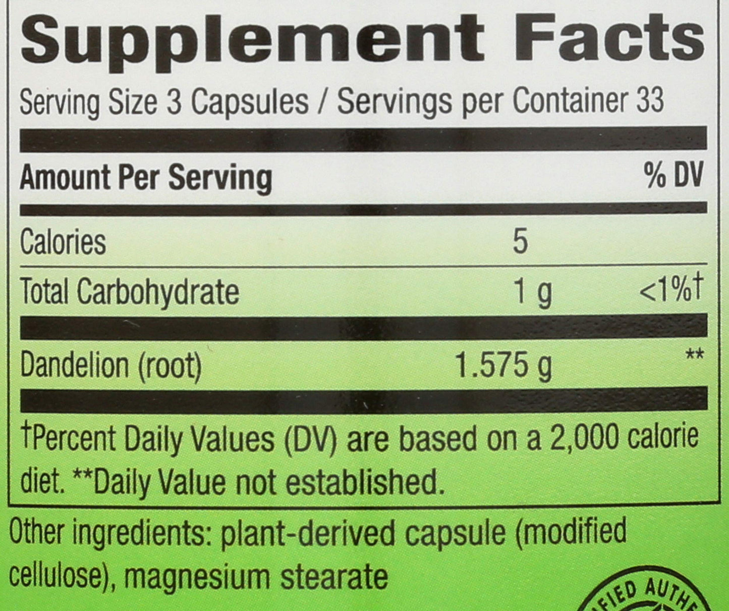 Nature's Way Dandelion Root 525 mg, 100 Capsules