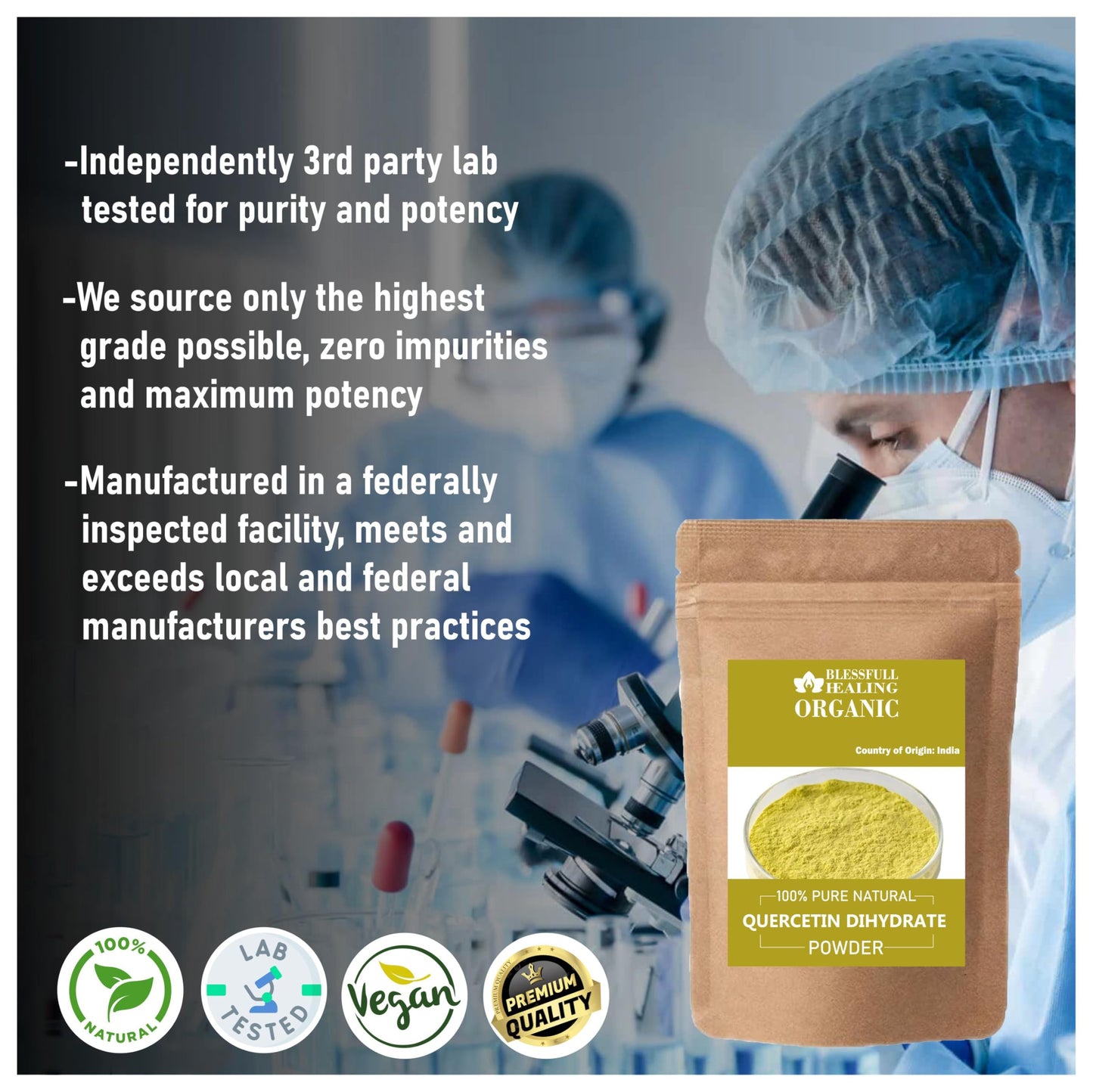 Blessfull Healing Organic Quercetin Dihydrate Powder, 3.53 oz