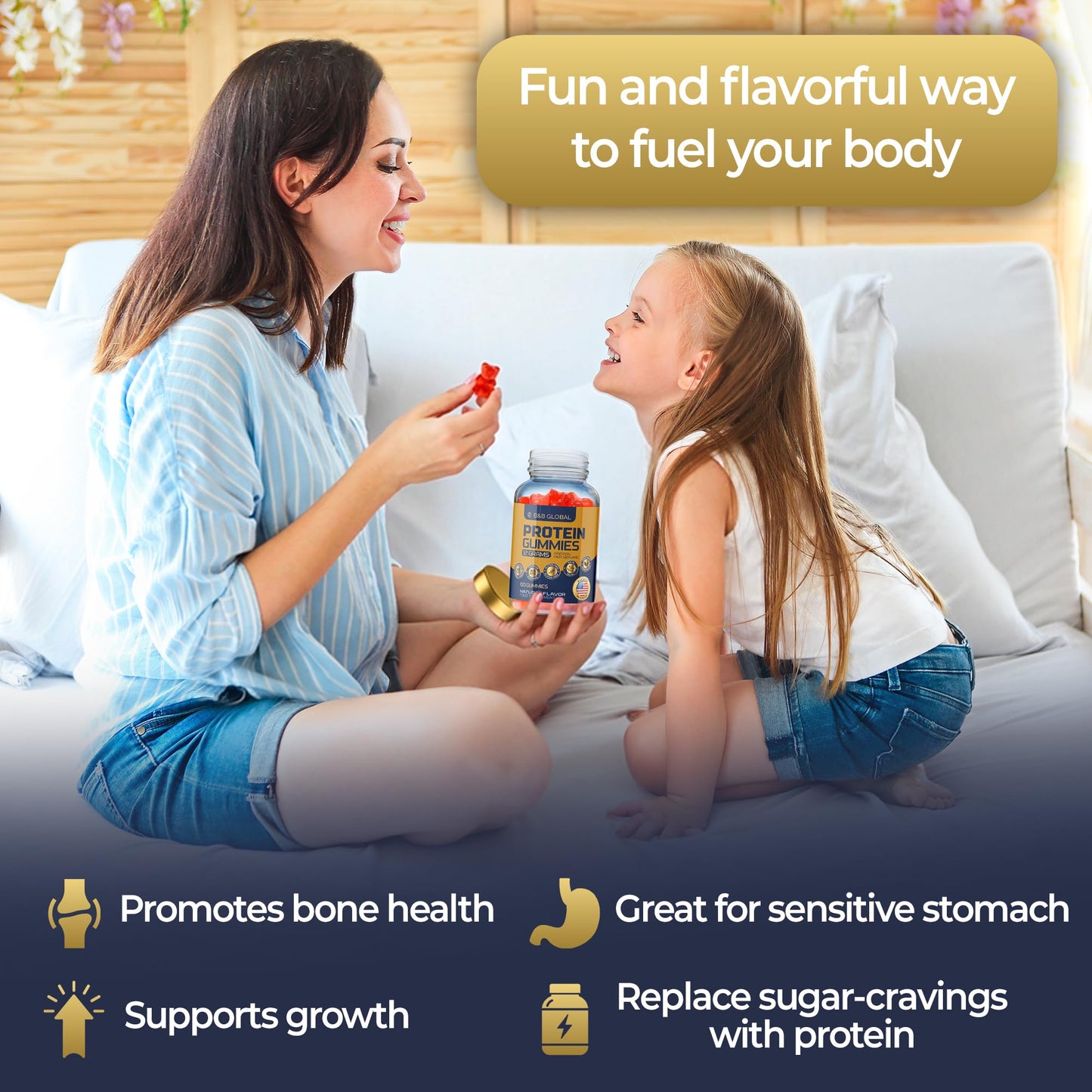 B&B GLOBAL Protein Gummies, 60 Gummies