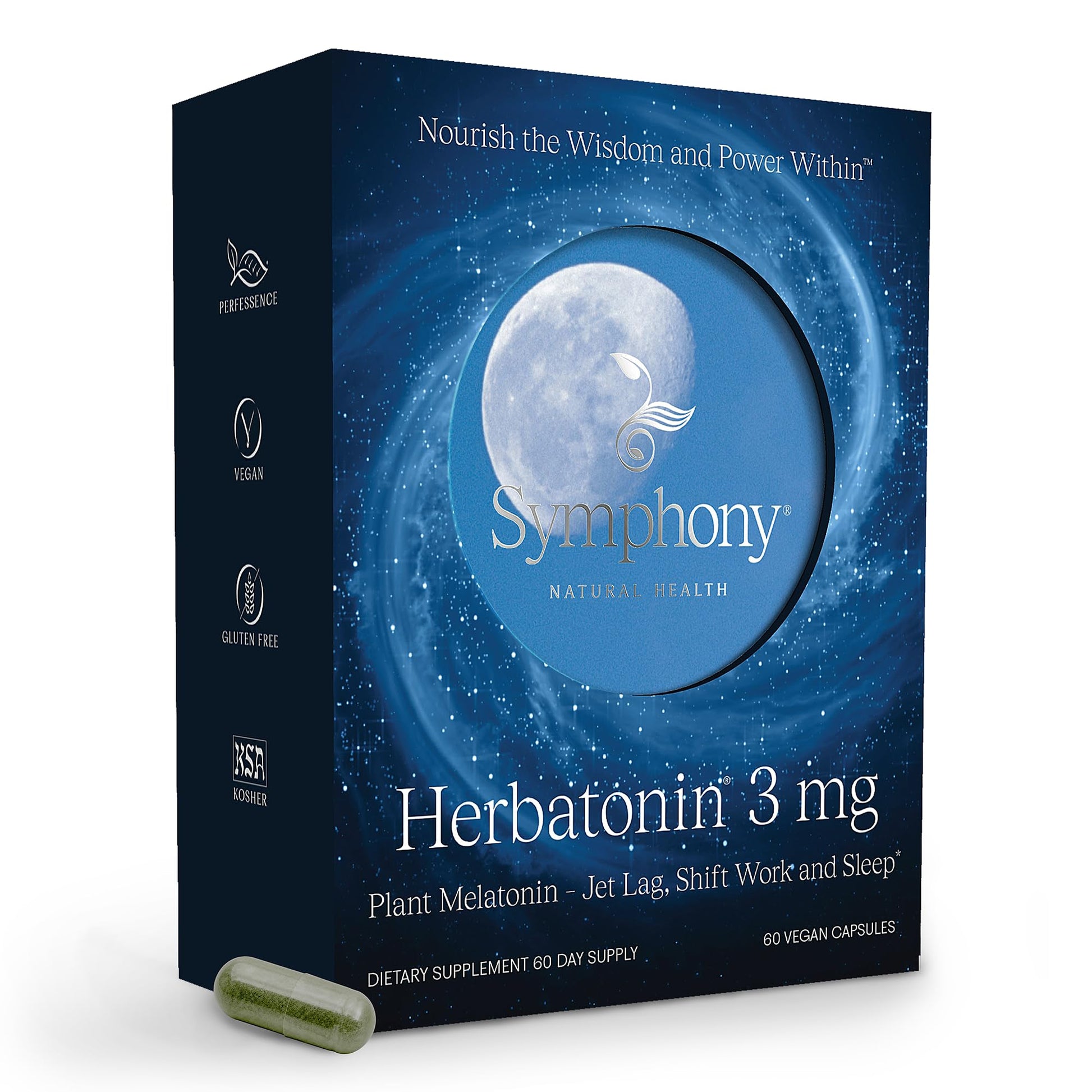 Natural Health International Herbatonin 3mg - The First Phyto-Melatonin (Natural Plant Melatonin) for Sleep Cycle, Body Clock and Circadian Rhythm Support for Jet Lag, Shift Work and Sleeplessness Capsules, 60 Count