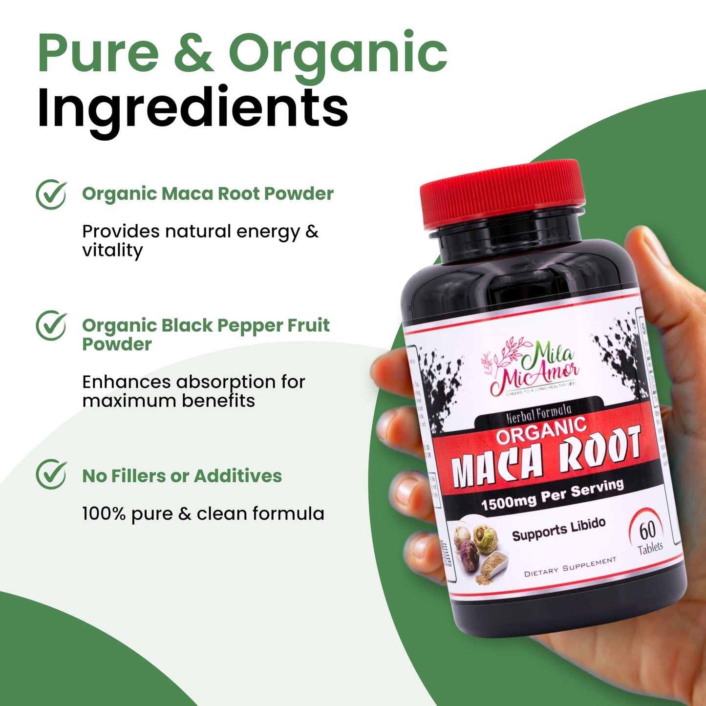 Mila Miamor Organic Maca Root Extract 1500 mg Tablets 60 Count