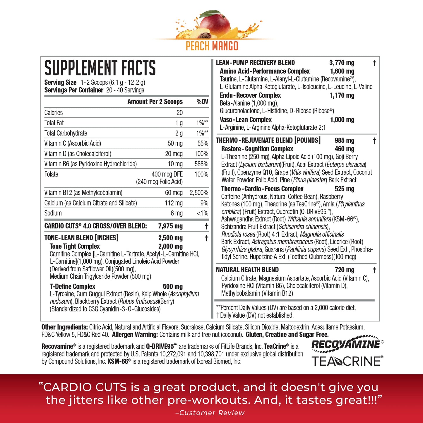 Cardio Cuts NDS Nutrition 4.0 Peach Mango Powder 8.6 oz