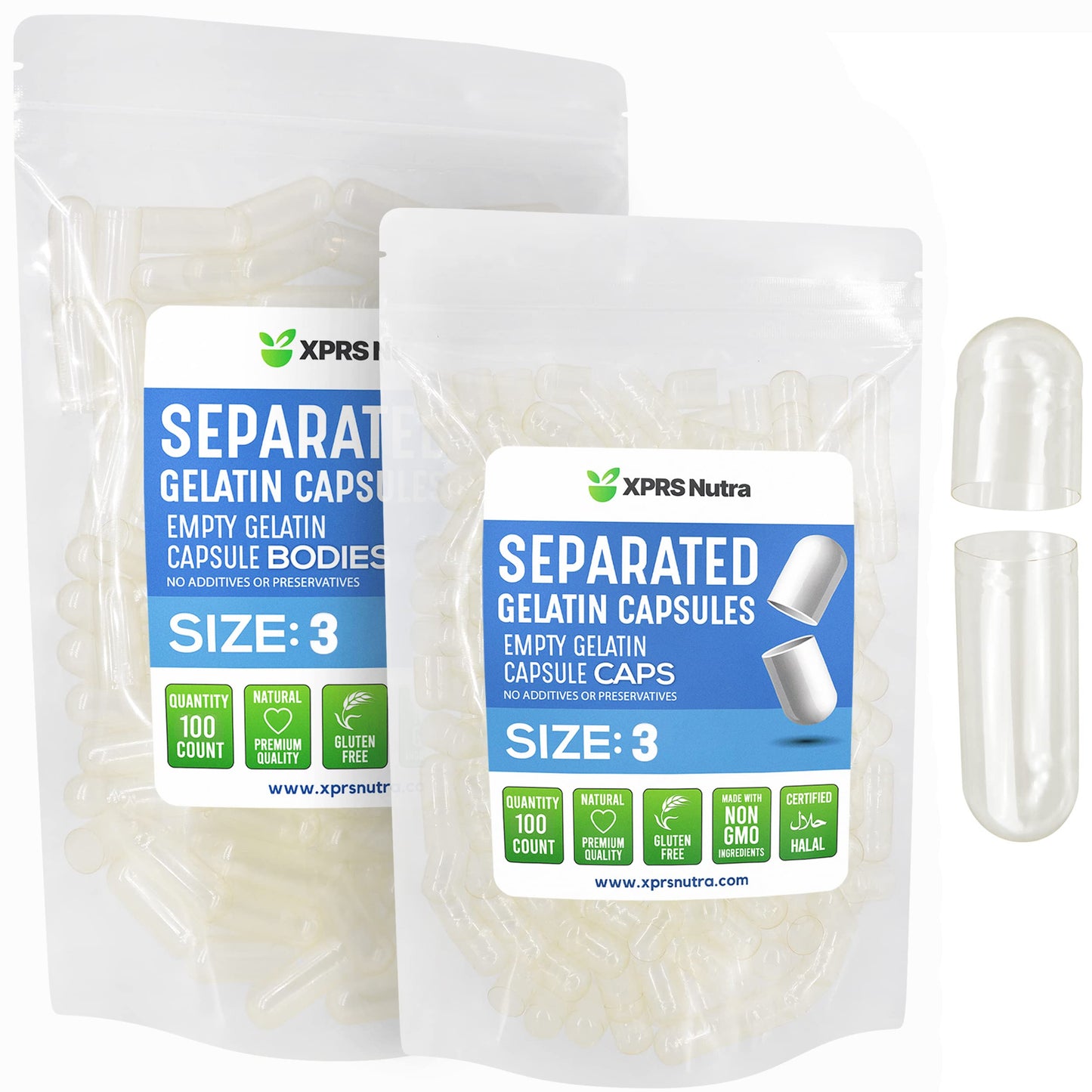 XPRS Nutra Gelatin Size 3 Separated Capsules, 100 Count