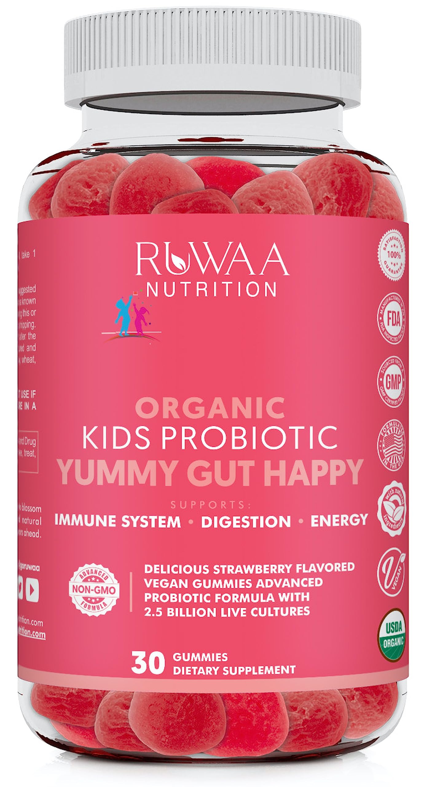 RUWAA NUTRITION Kids Organic Probiotic Gummies Gummy 30 Count