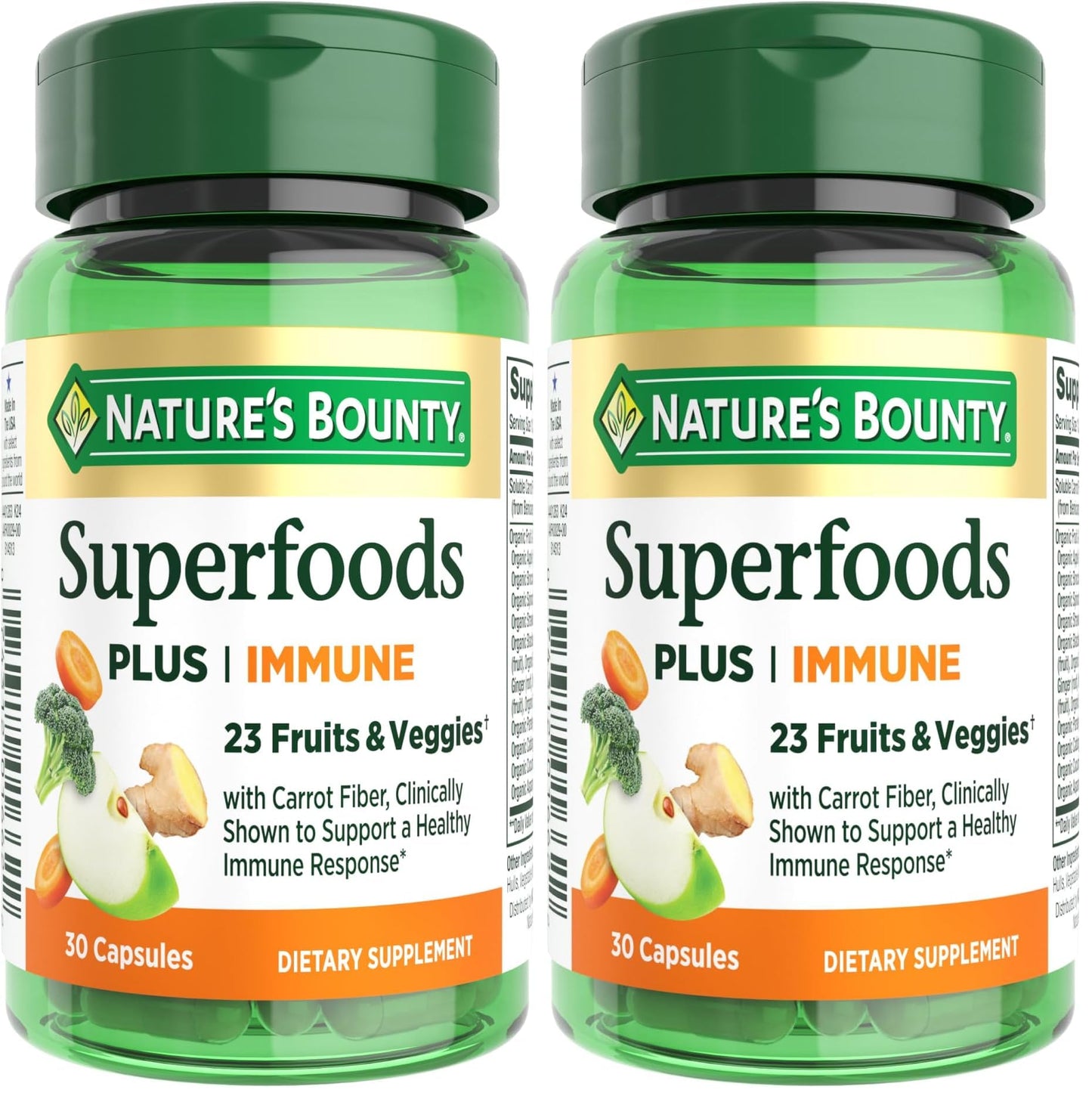 Nature's Bounty Superfoods Plus Immune for Immune Support Plus Fruits and Vegetables Supplement, Caplet, 60 Count
