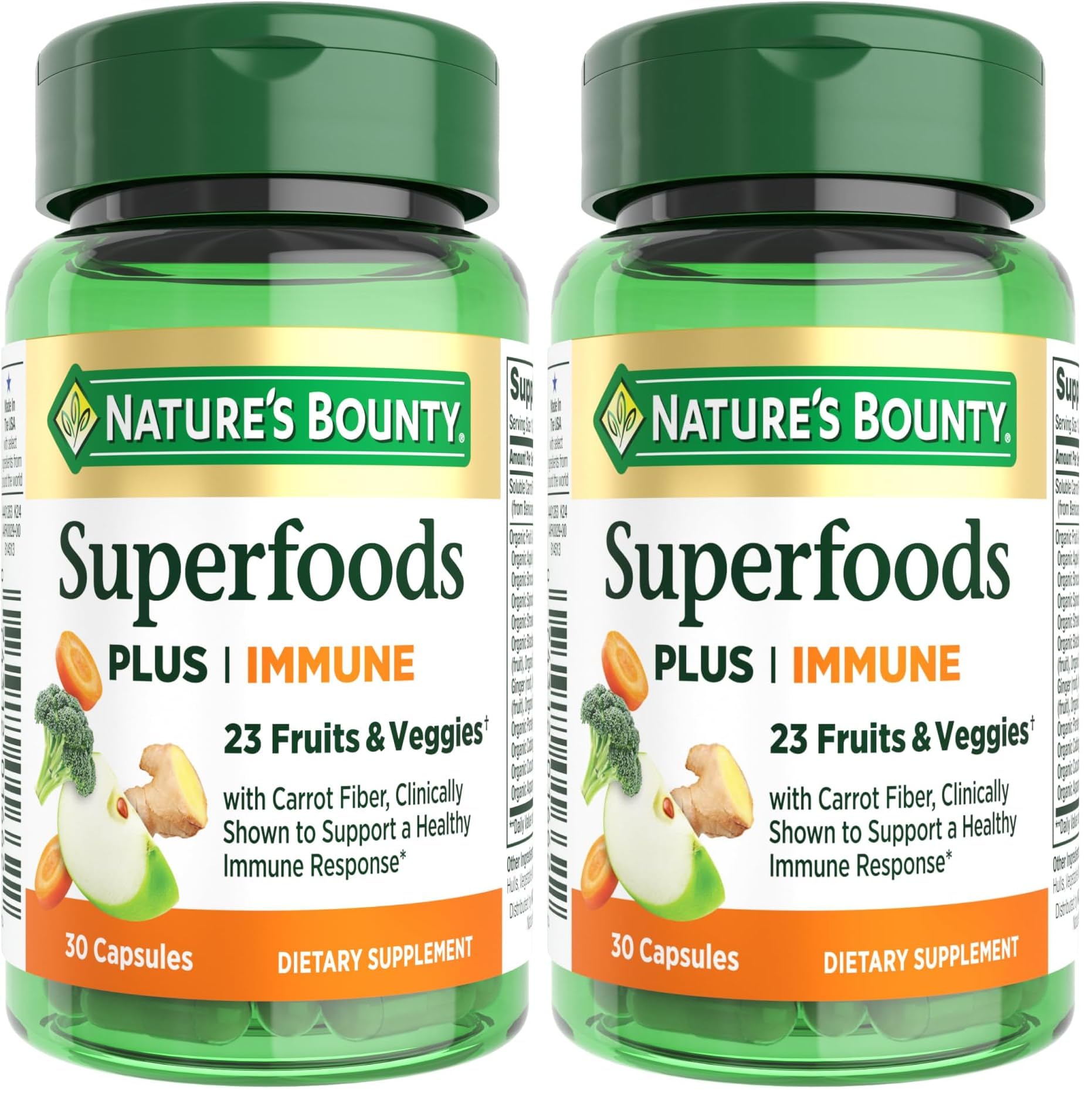 Nature's Bounty Superfoods Plus Immune for Immune Support Plus Fruits and Vegetables Supplement, Caplet, 60 Count