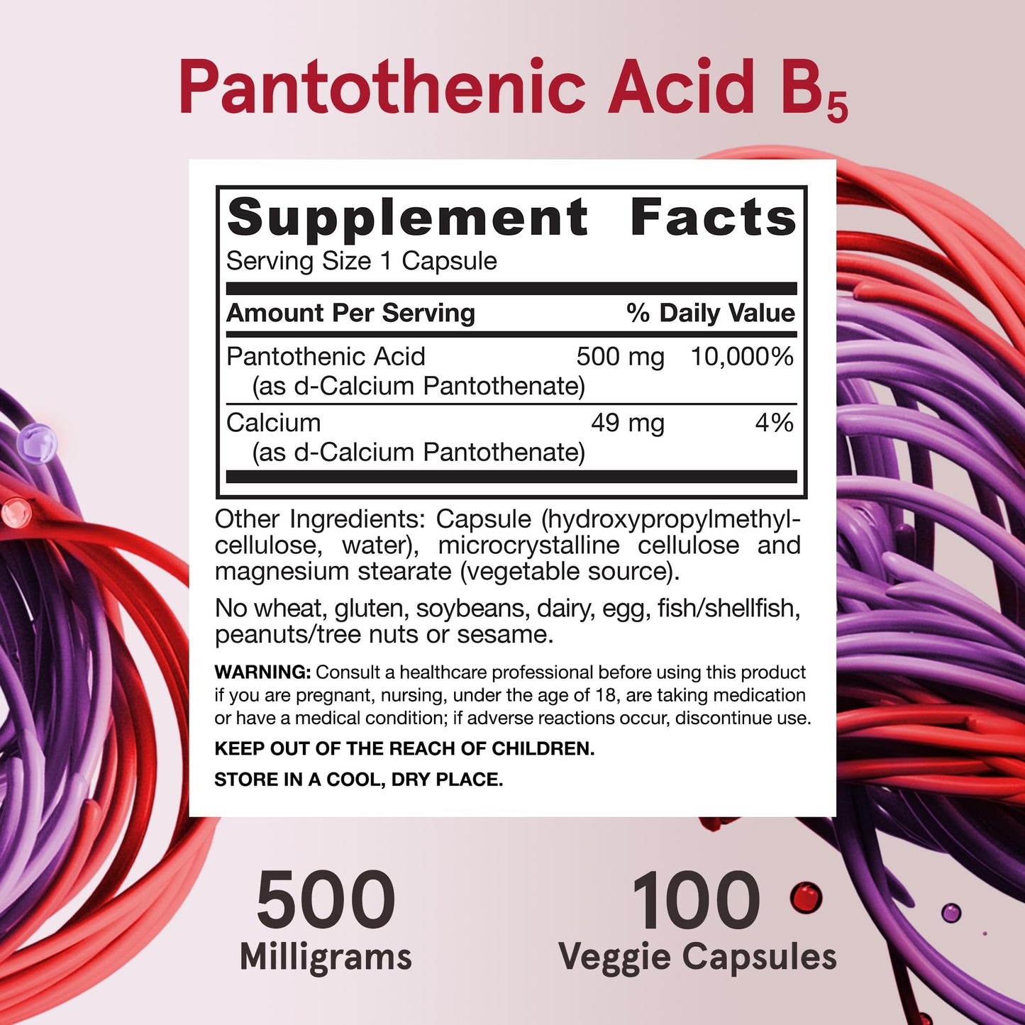 Jarrow Formulas Pantothenic Acid B5 500 mg, 100 Veggie Capsules