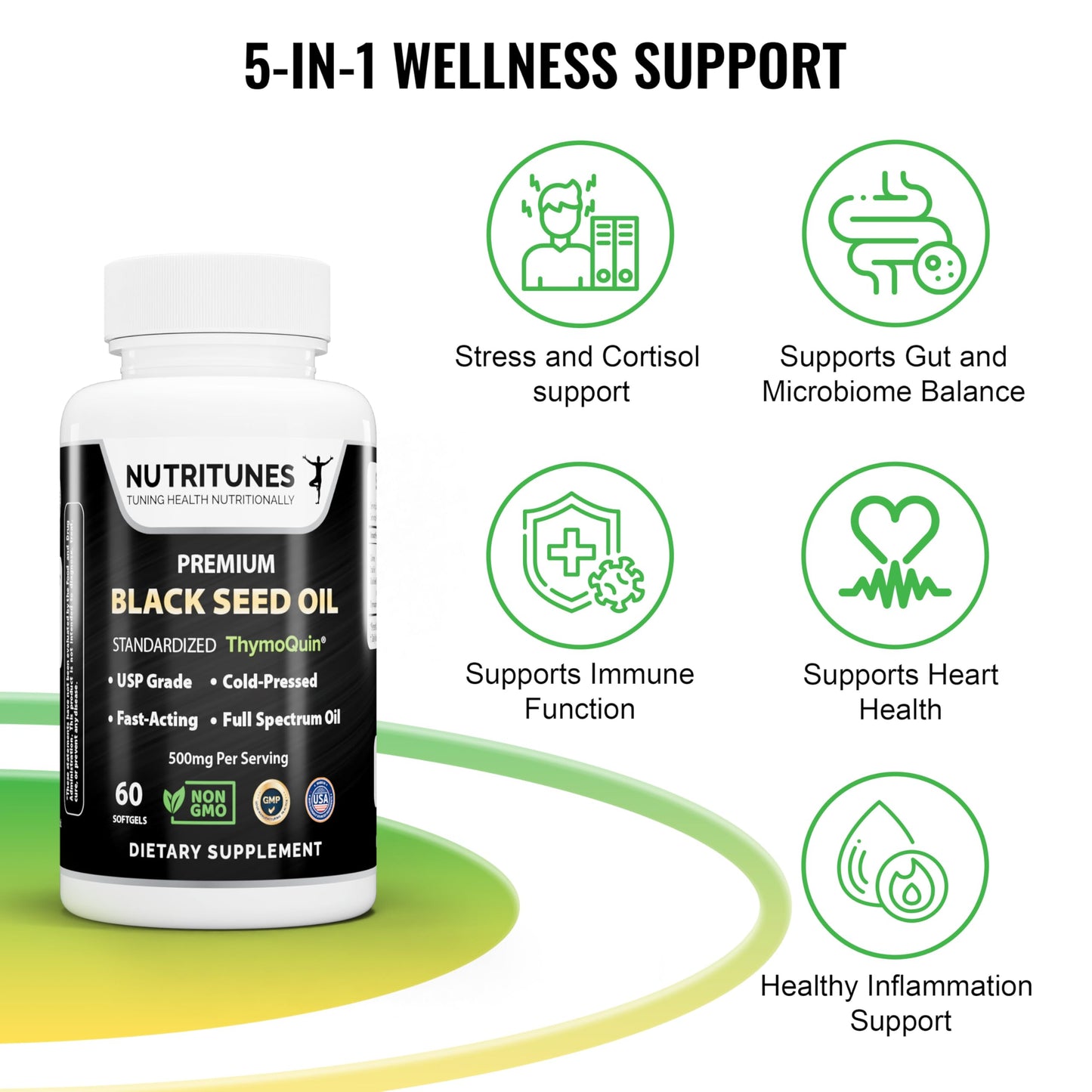 Nutritunes Black Seed Oil 3% Thymoquinone Standardized Softgels, 60 Count